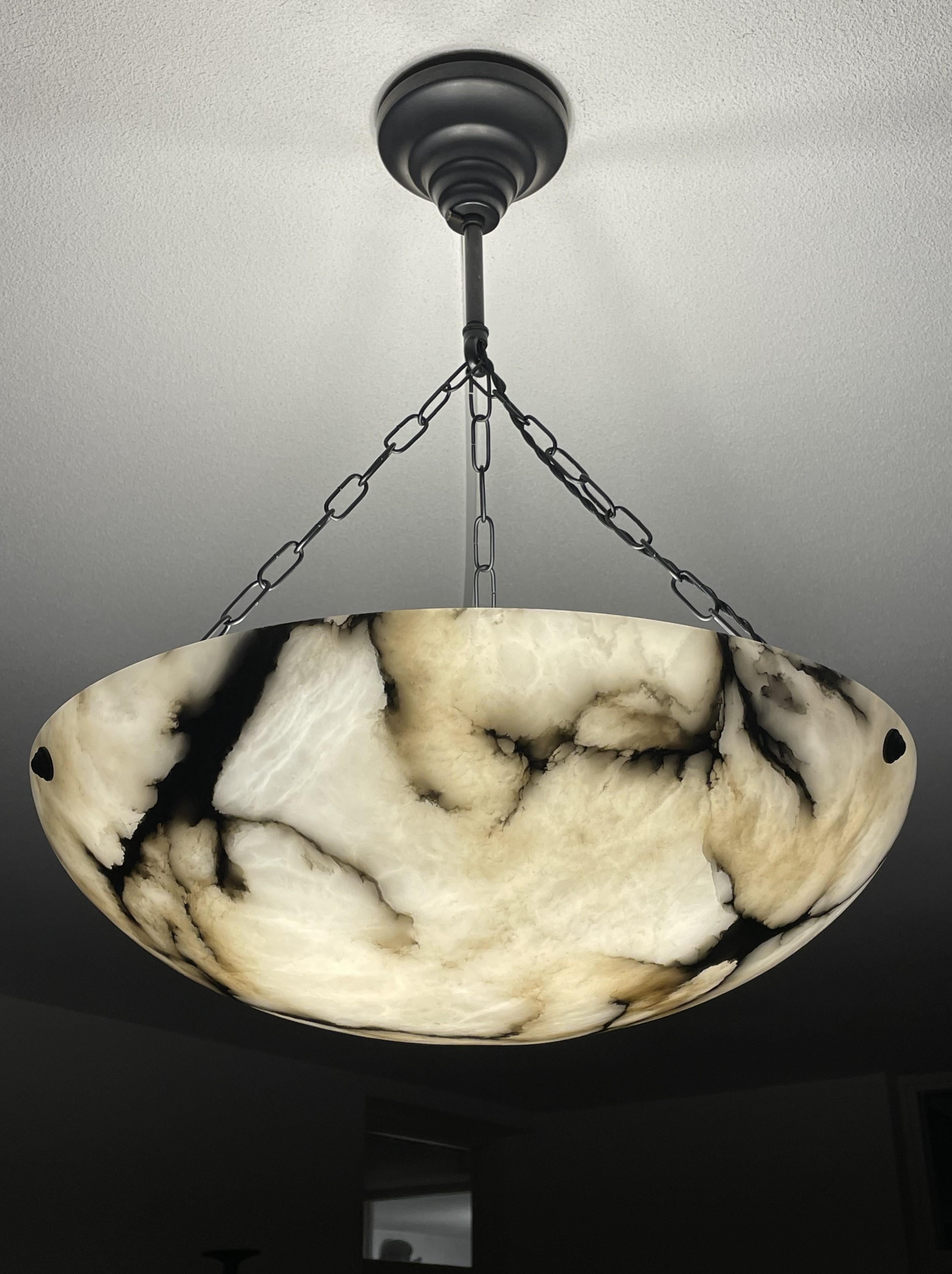 Large & Timeless & Near Mint White & Black Antique Alabaster Pendant Chandelier 9