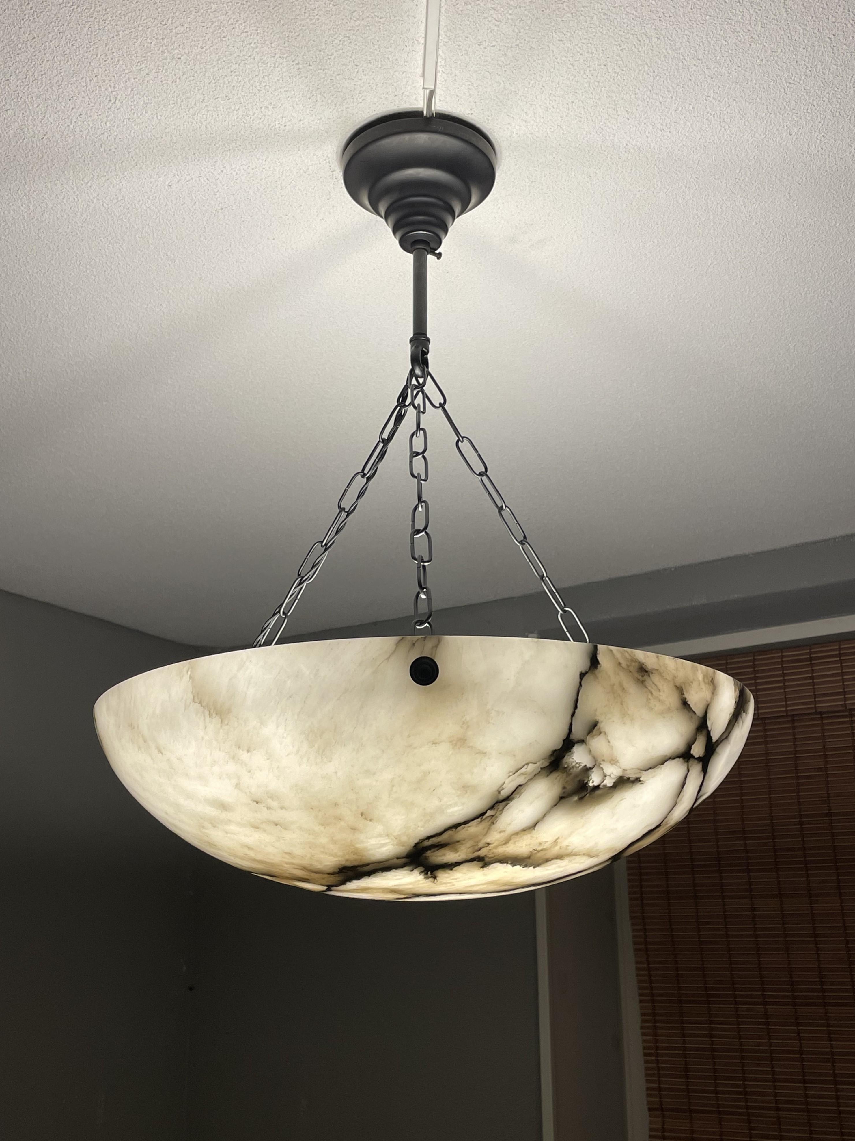 Large & Timeless & Near Mint White & Black Antique Alabaster Pendant Chandelier 11