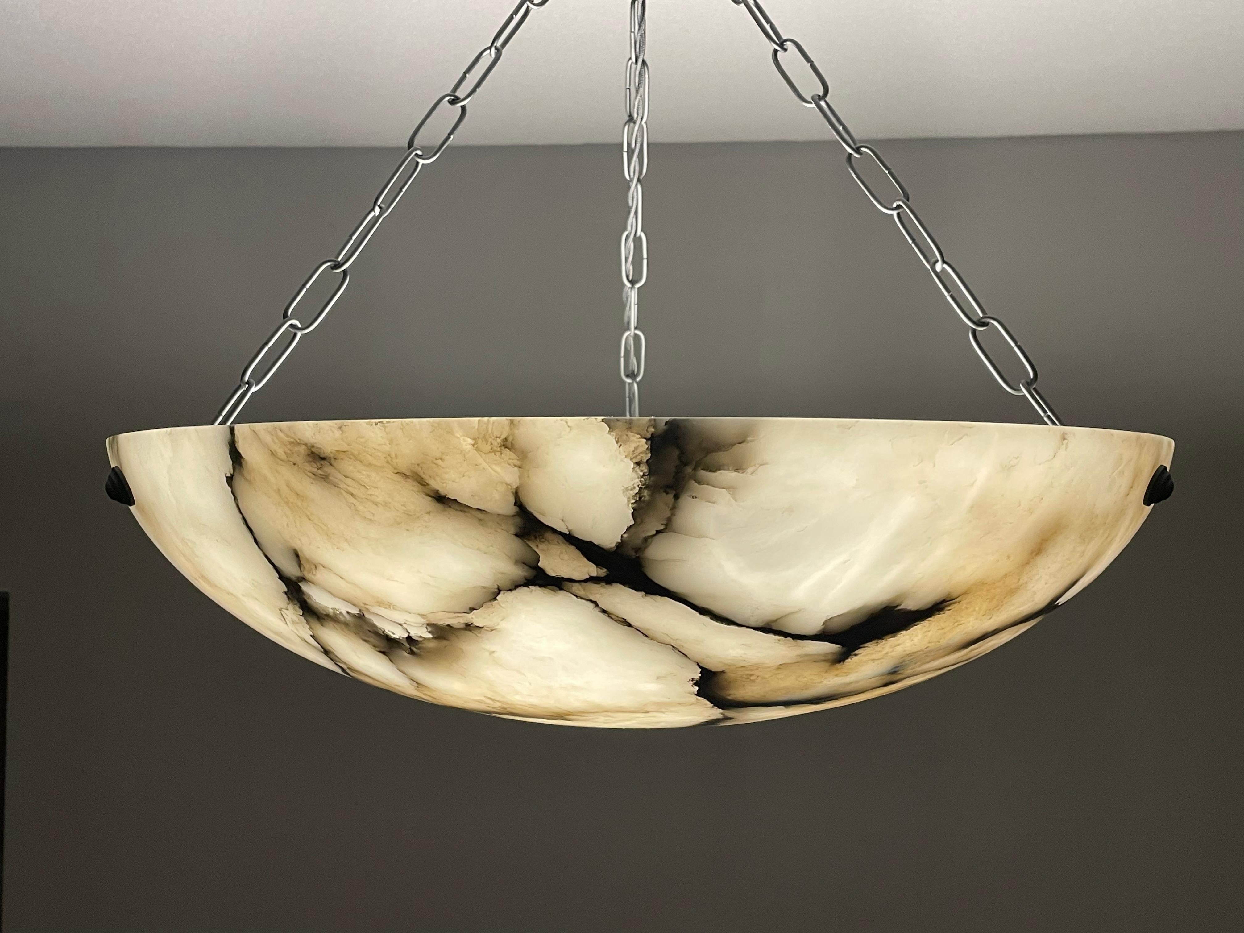 European Large & Timeless & Near Mint White & Black Antique Alabaster Pendant Chandelier