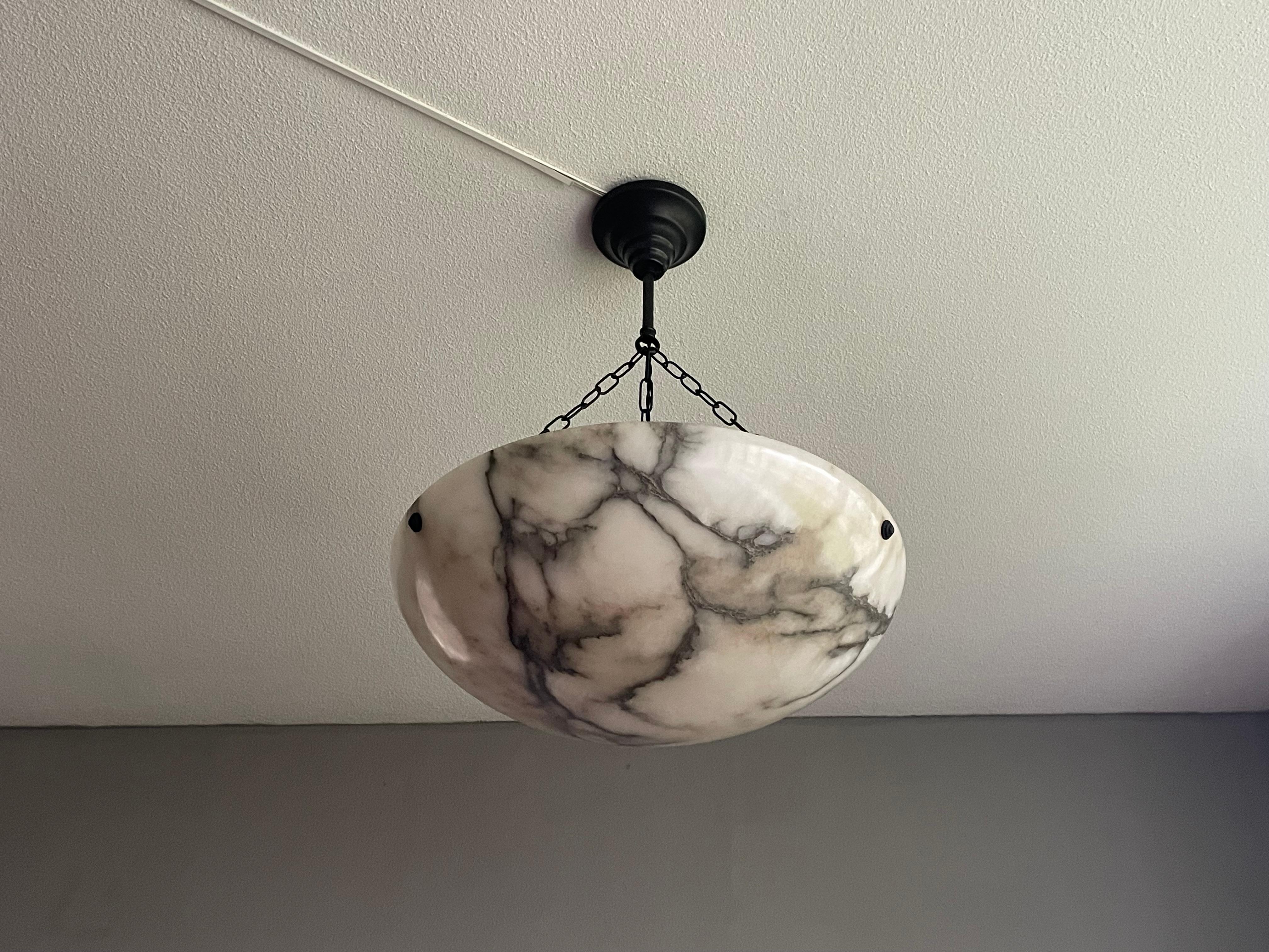 Patinated Large & Timeless & Near Mint White & Black Antique Alabaster Pendant Chandelier