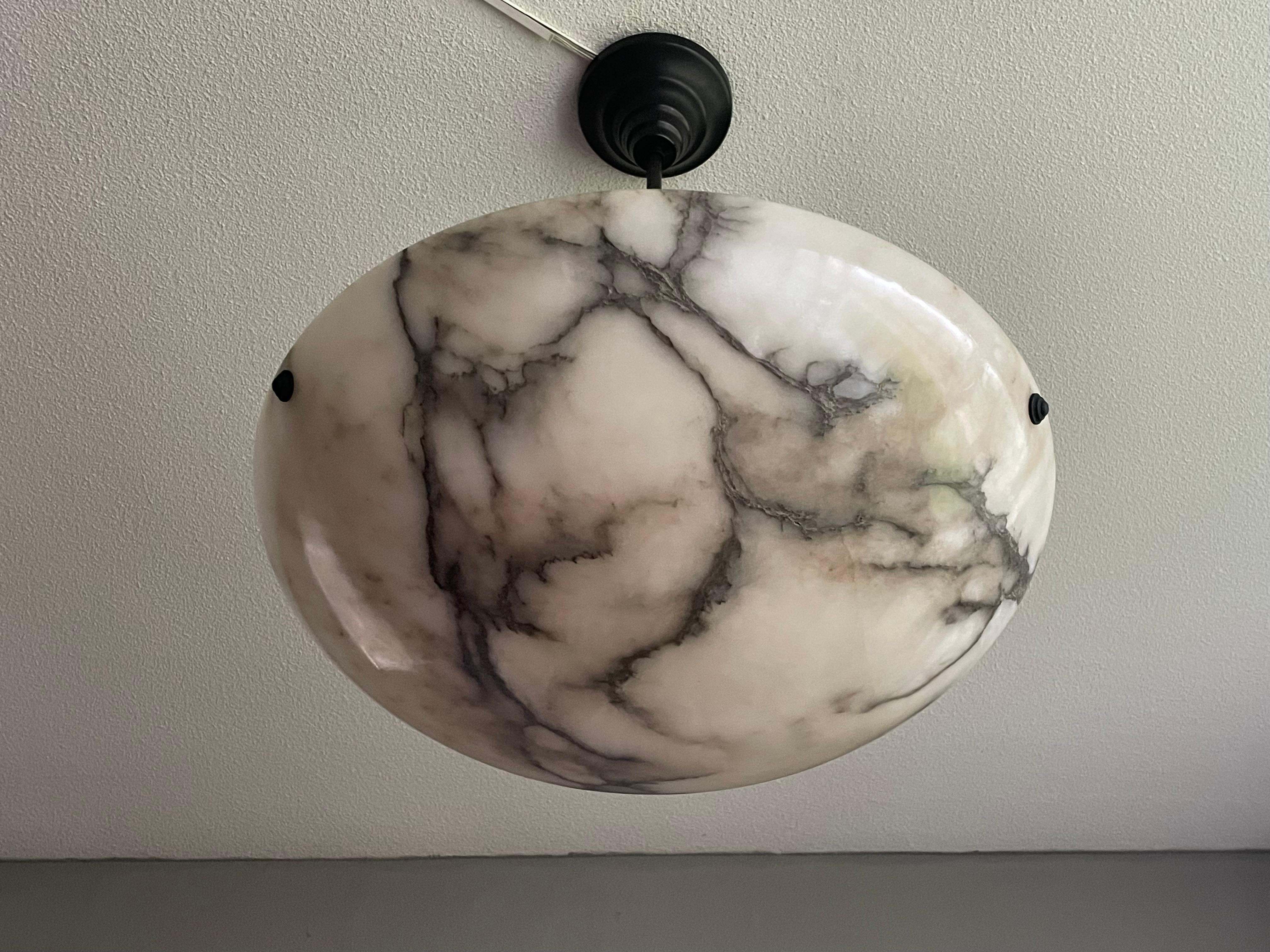 20th Century Large & Timeless & Near Mint White & Black Antique Alabaster Pendant Chandelier