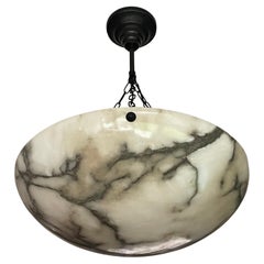 Large & Timeless & Near Mint White & Black Antique Alabaster Pendant Chandelier