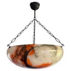Large & Timeless White & Black Antique Alabaster Pendant w. Sunset Clouds Color