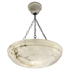 Large & Timeless White & Black Antique Three Light Alabaster Pendant Chandelier