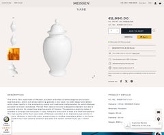 Large, timeless white Meissen lidded vase. 51 cm, Made in Germany