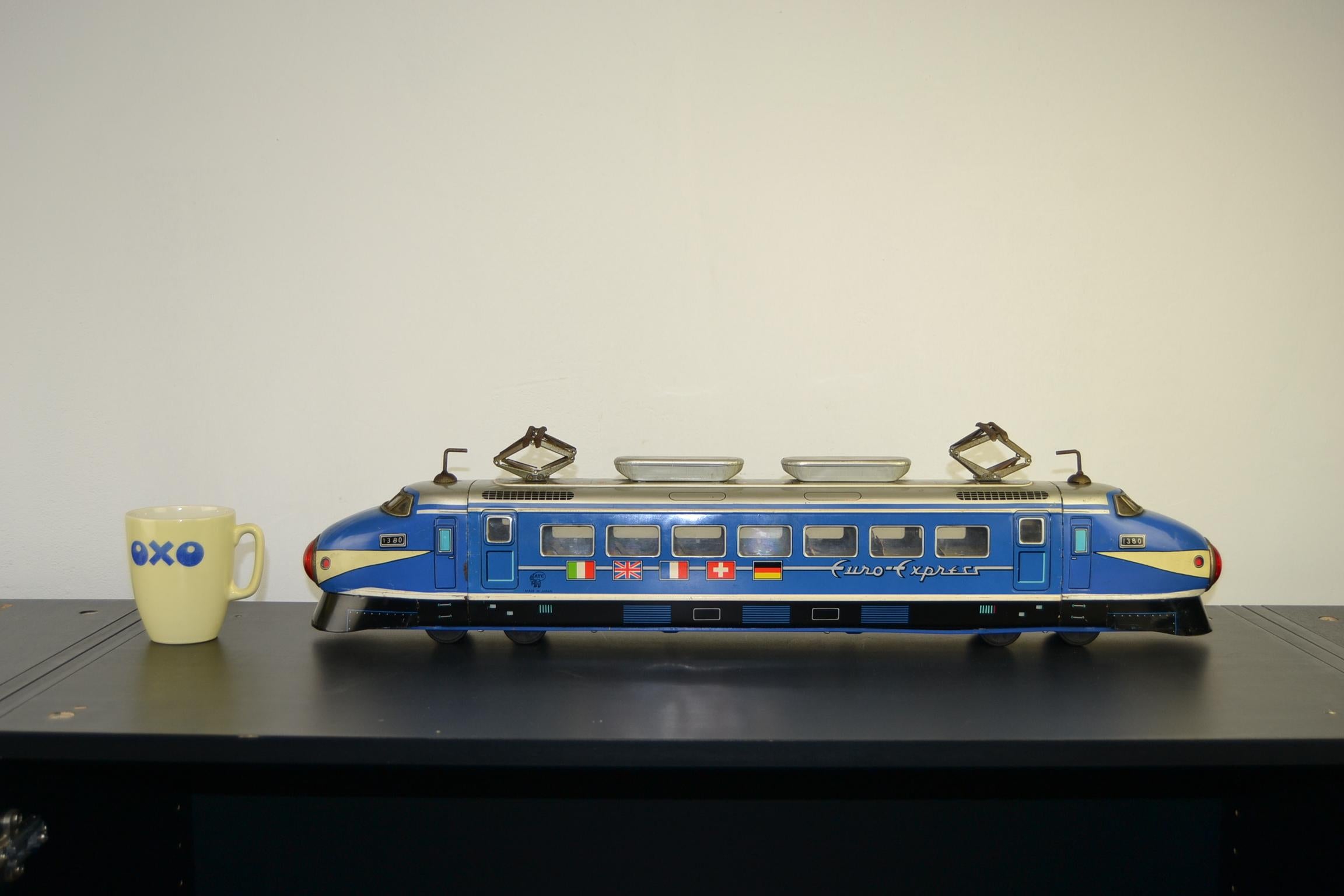 Large Tin Friction Drive, Express Train Toy by ATC, Japan, 1950s 9