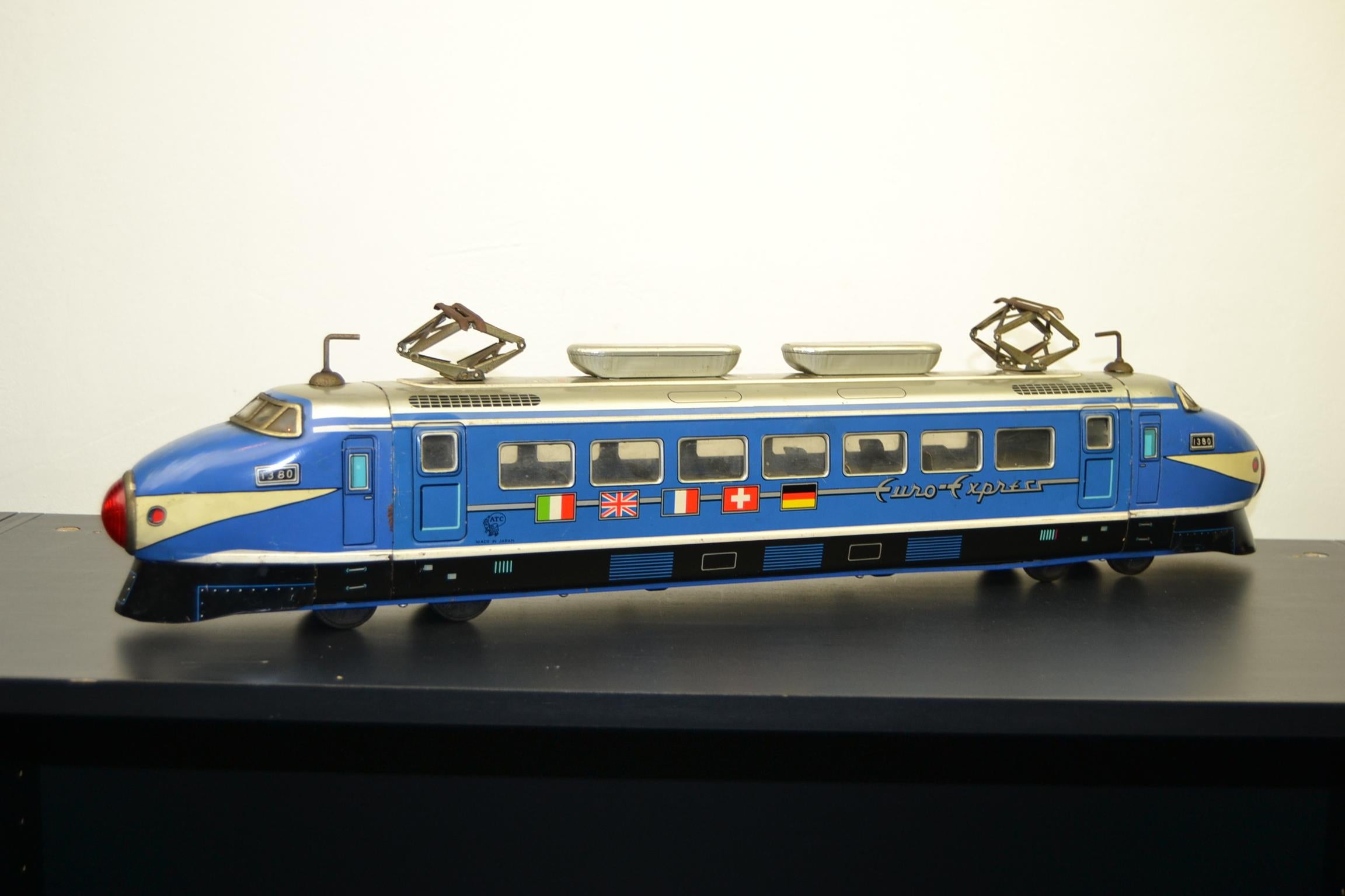 Large Tin Friction Drive, Express Train Toy by ATC, Japan, 1950s 12