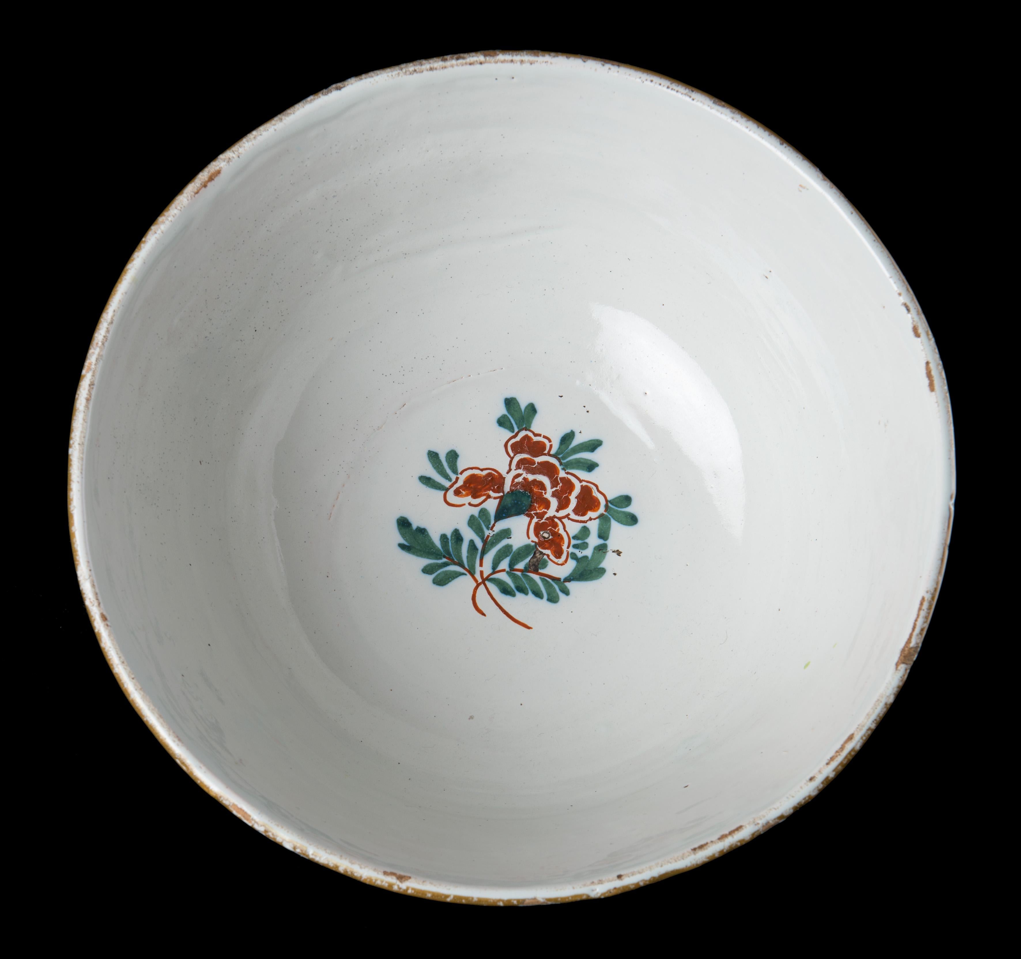 Faience Large Tin-Glazed Bowl in the Style of Old Dutch Delftware For Sale