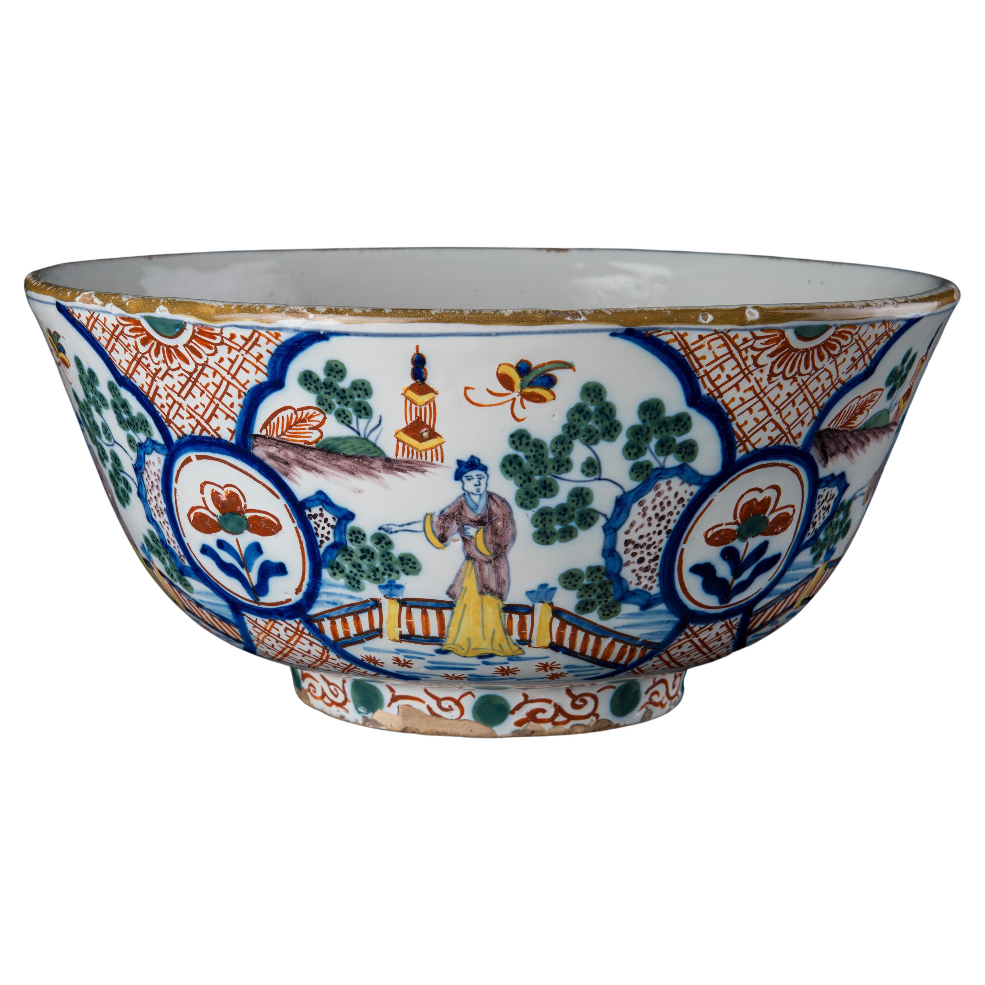 Large Tin-Glazed Bowl in the Style of Old Dutch Delftware For Sale