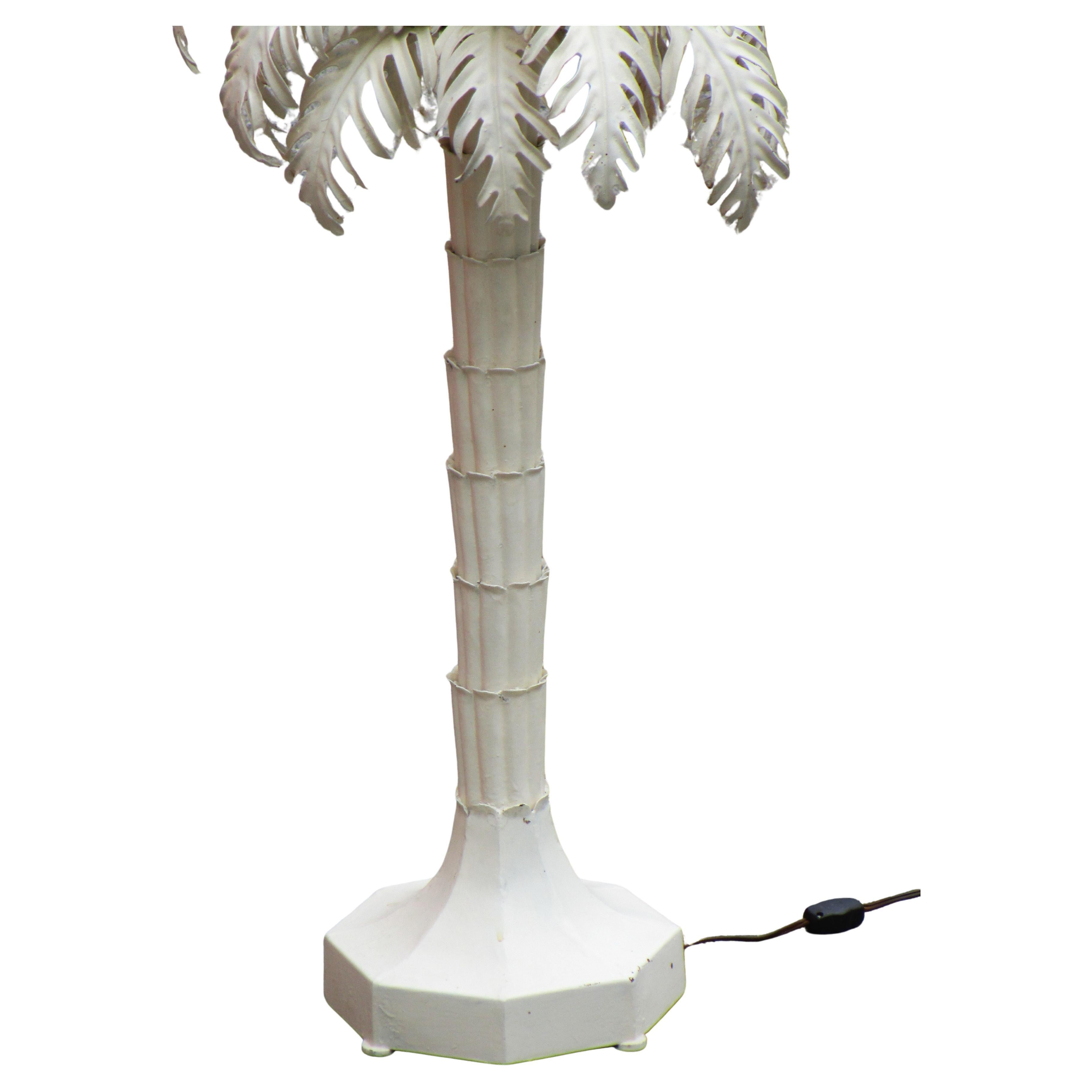 Hollywood Regency Large Tin Metal Palm Tree Table Lamp Warren Kessler 1960's For Sale