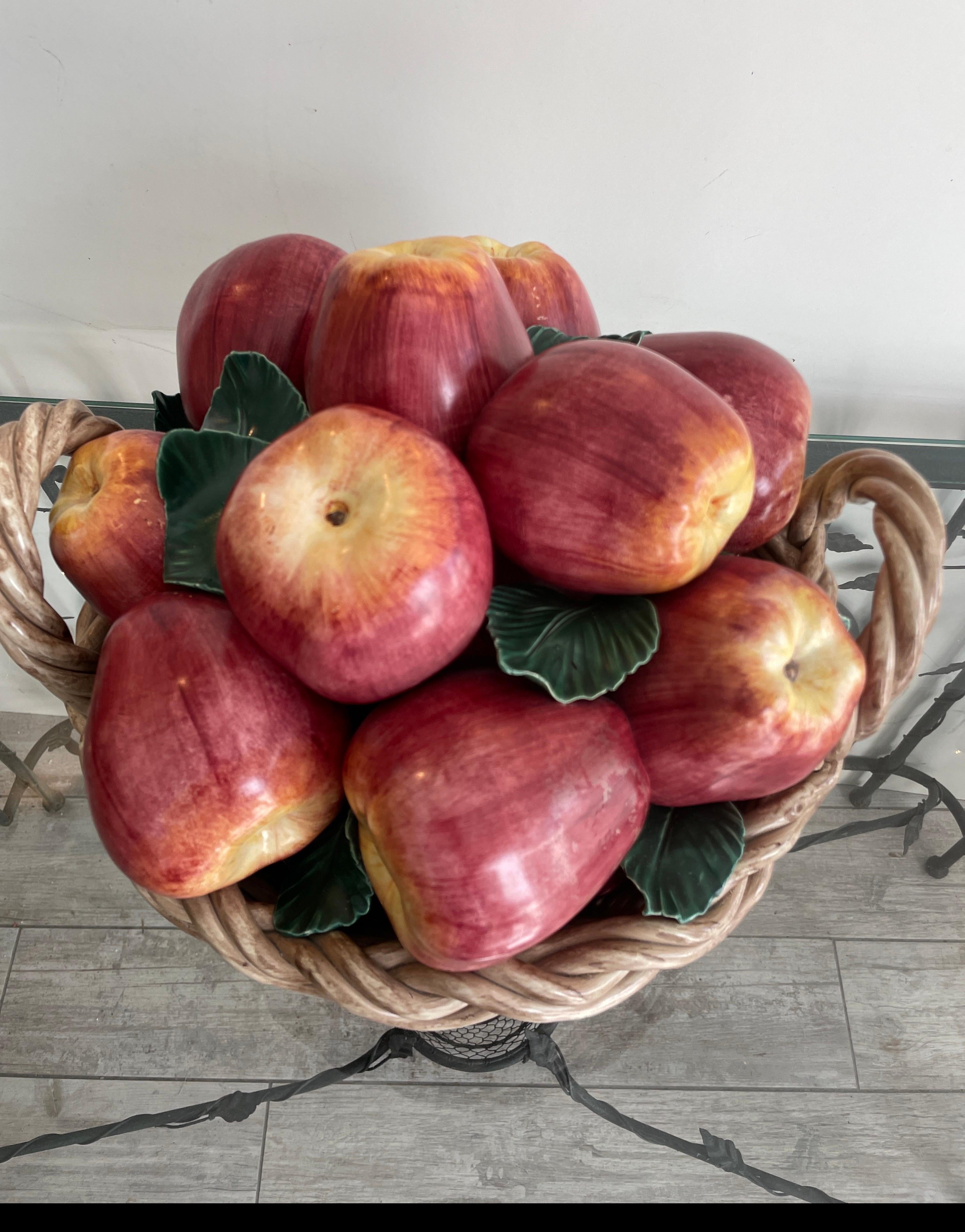Wonderful life size woven basket of realistic apples. A great centerpiece for your table or sideboard. Made in Italy.