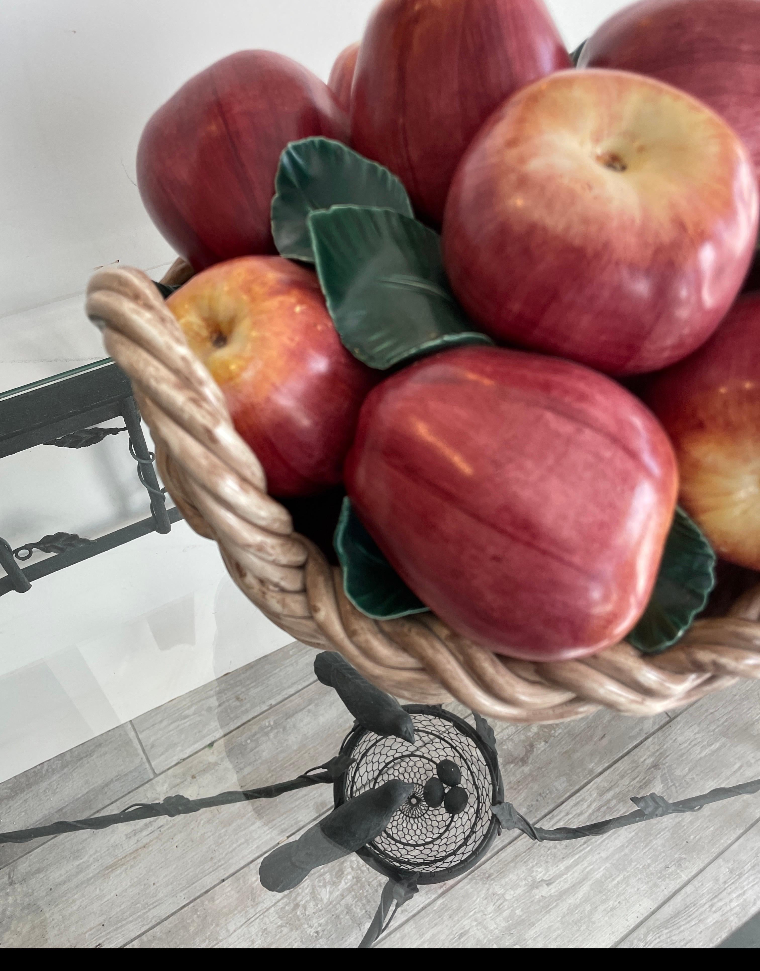 Large Italian Basket of Apples Centerpiece In Good Condition For Sale In West Palm Beach, FL