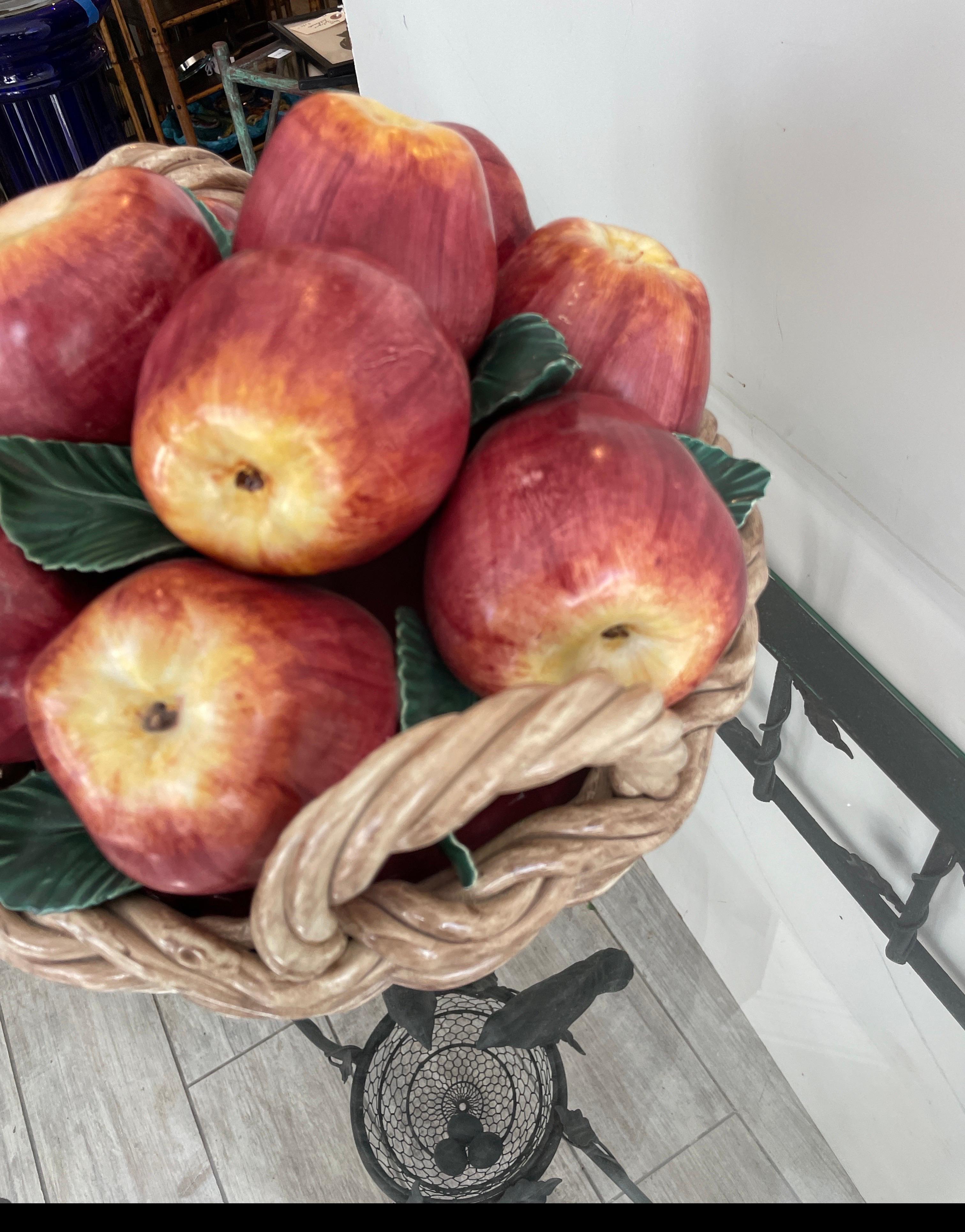 20th Century Large Italian Basket of Apples Centerpiece For Sale