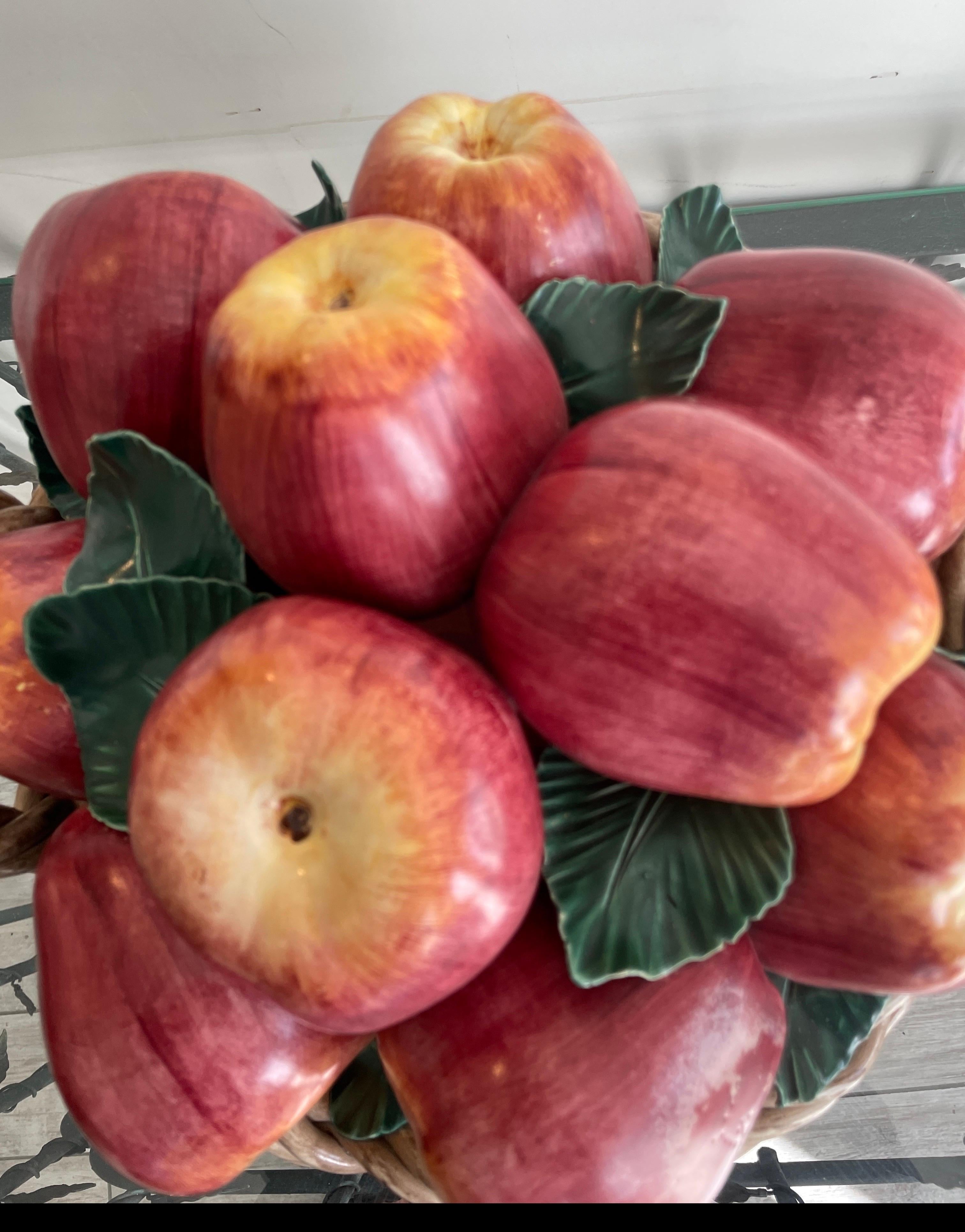 Porcelain Large Italian Basket of Apples Centerpiece For Sale