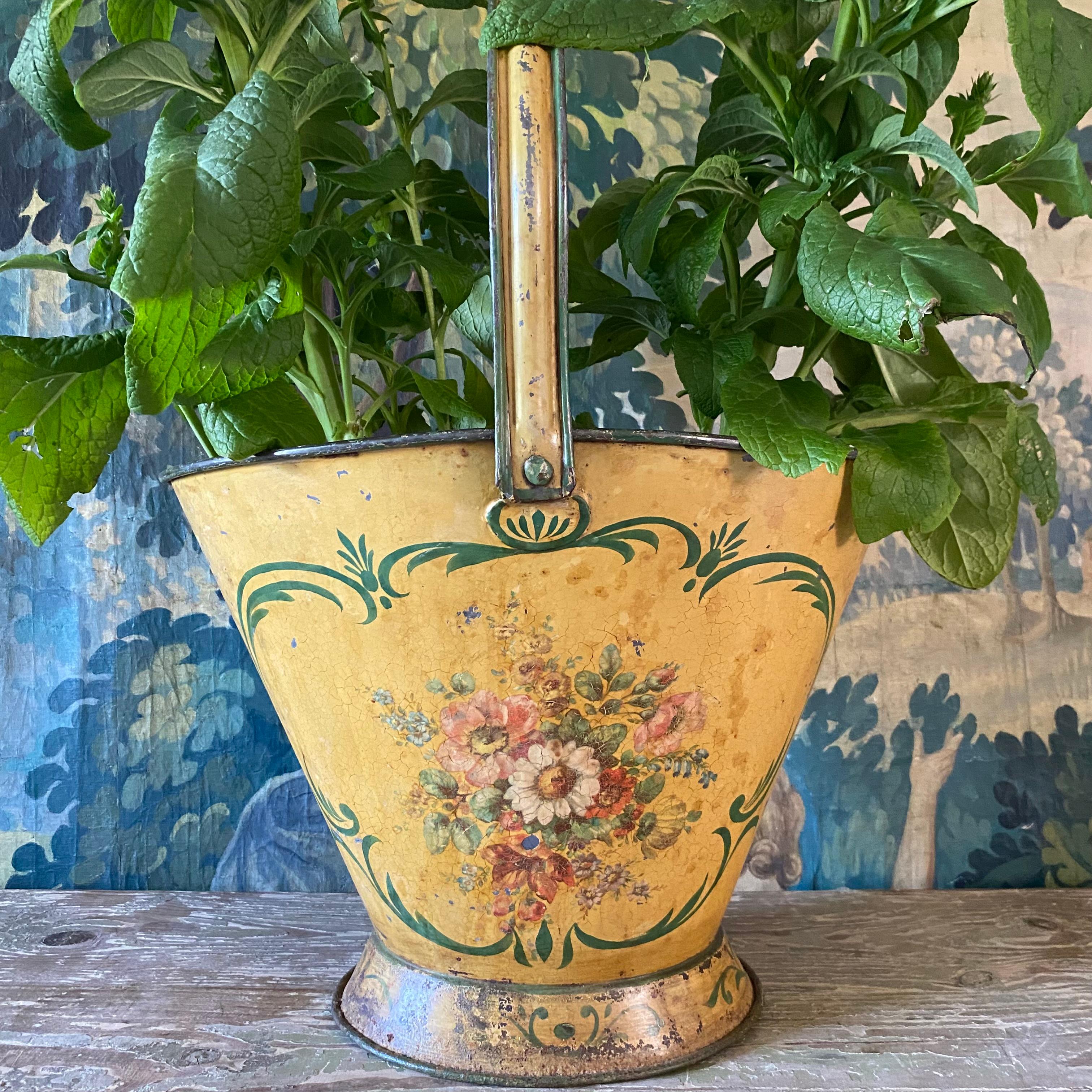 French Large Tole Flower Basket For Sale