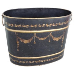 Large Tole Gold and Black Oval Wastebasket