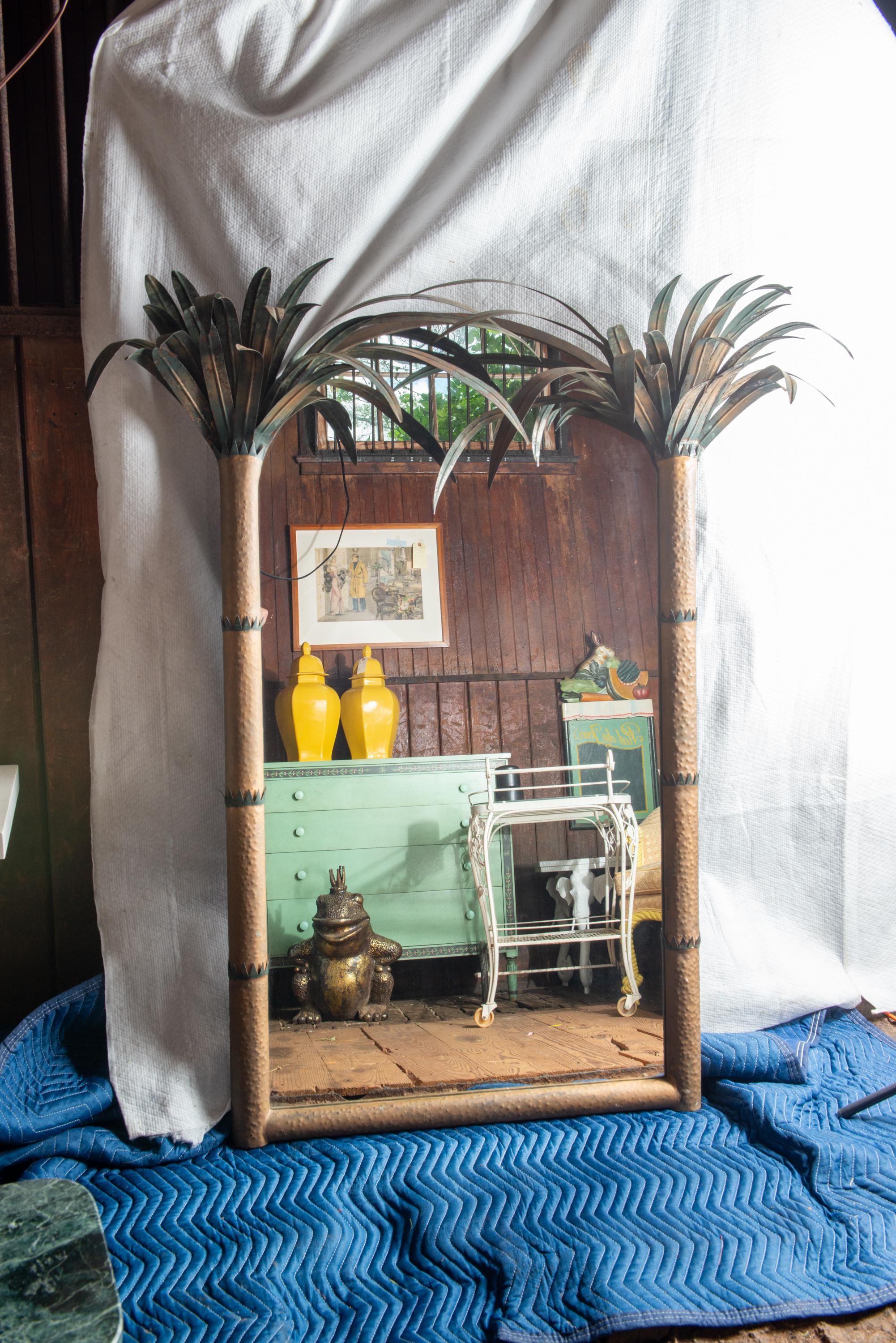 Hollywood Regency Large Tole Metal Palm Tree Mirror