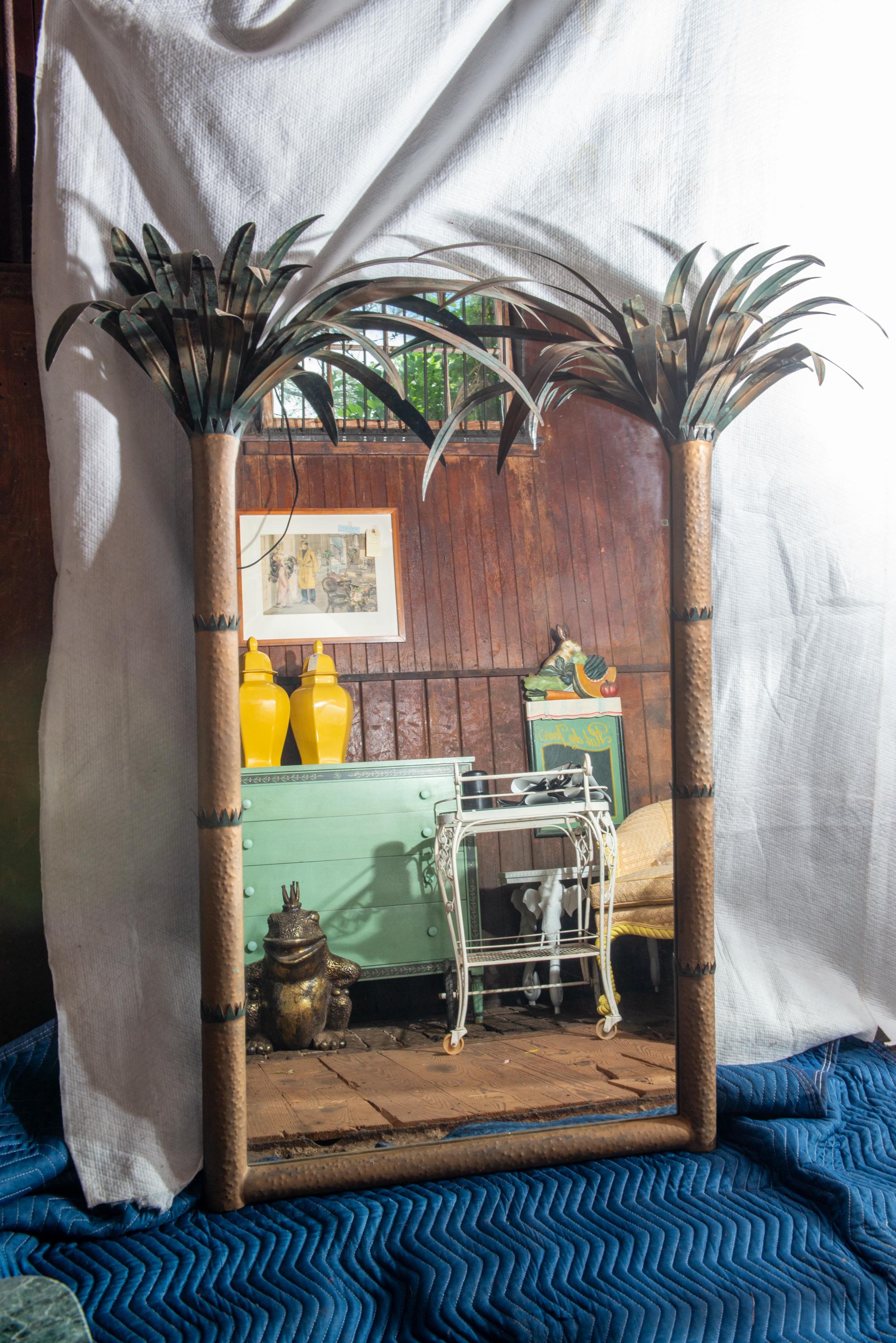 Large Tole Metal Palm Tree Mirror In Good Condition In Stamford, CT