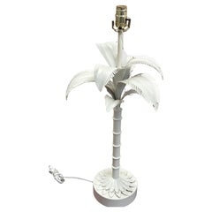 Large tole white palm tree lamp circa 1970s