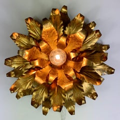 Large Toleware Italian Gold Flower Light, 1960s