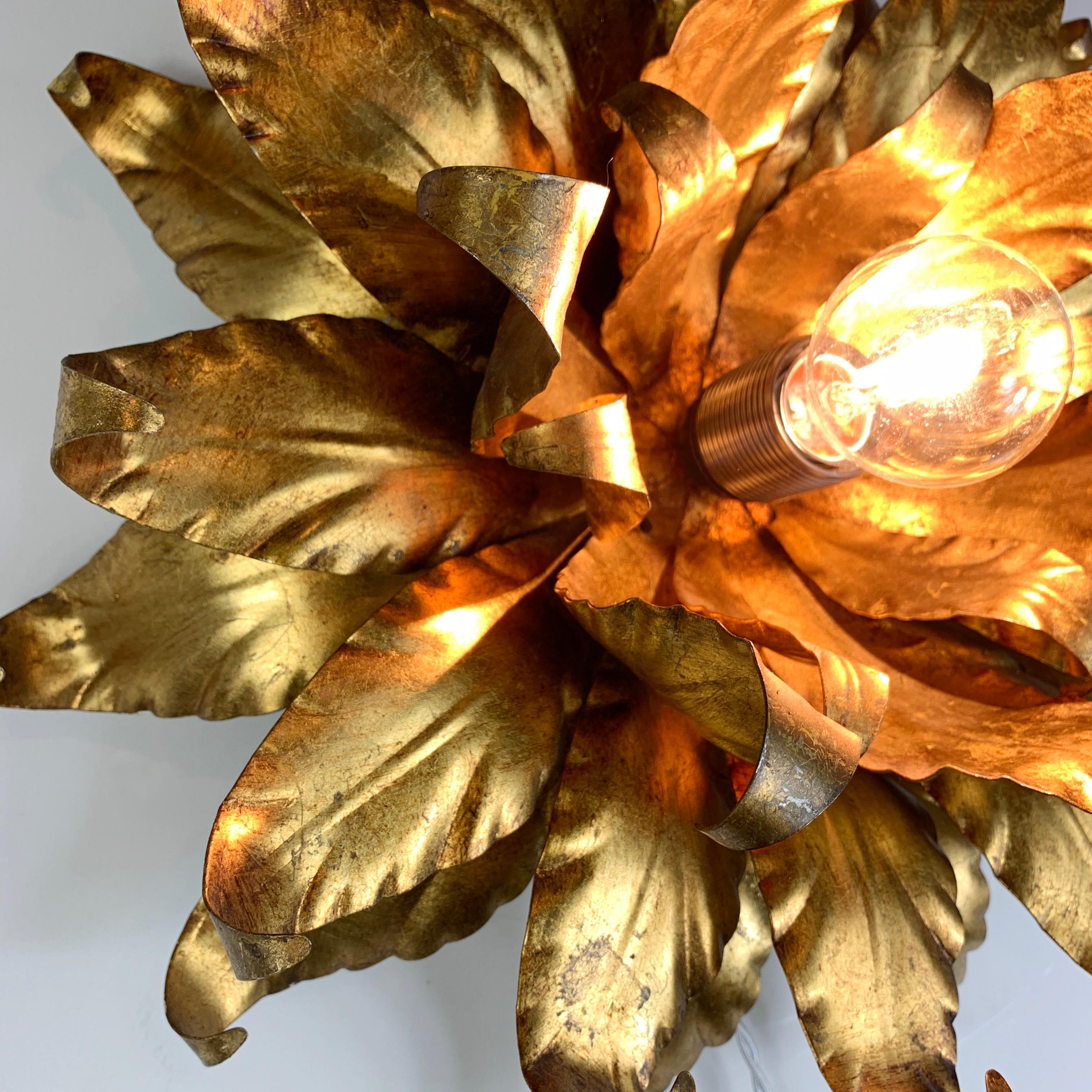 Large Toleware Italian Gold Flower Light, 1960s In Good Condition For Sale In Hastings, GB