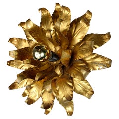 Large Toleware Italian Gold Flower Light, 1960s