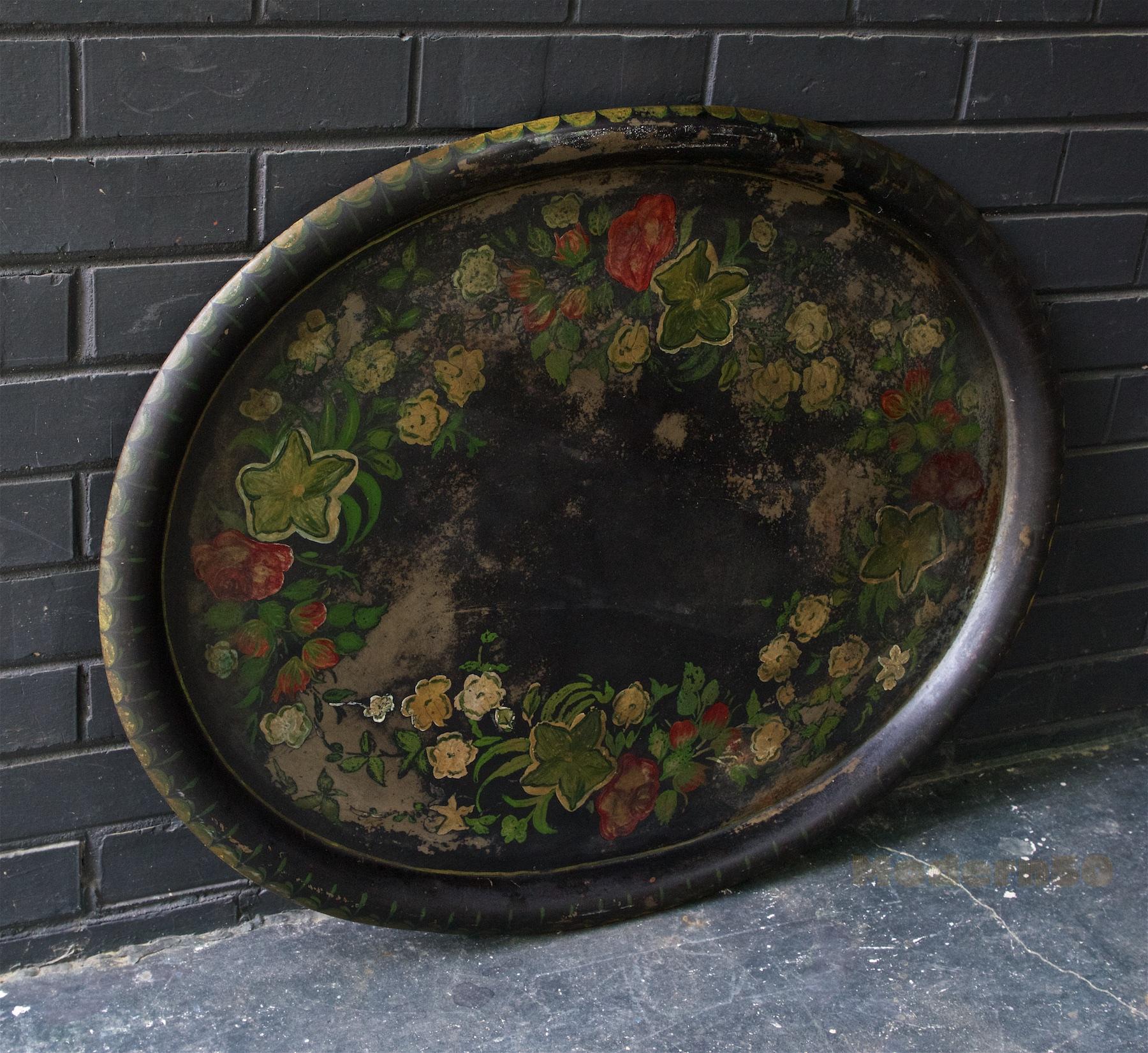 Heavily worn and well used, Patina and wear to finish. Never restored. Wonderful floral motif.
   