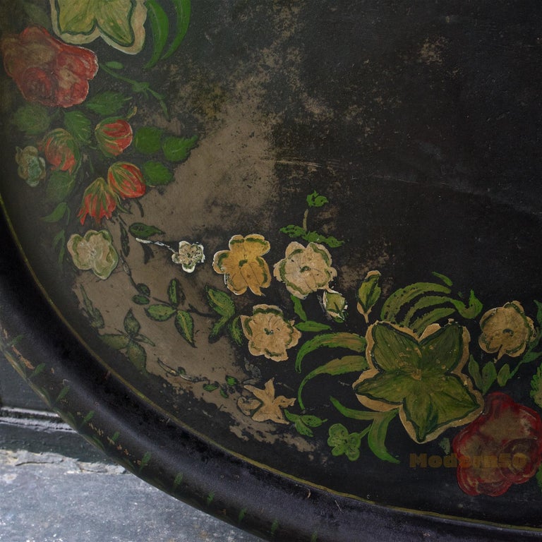 Large Toleware Tray Hand Painted Late 19th Century Floral and Black ...