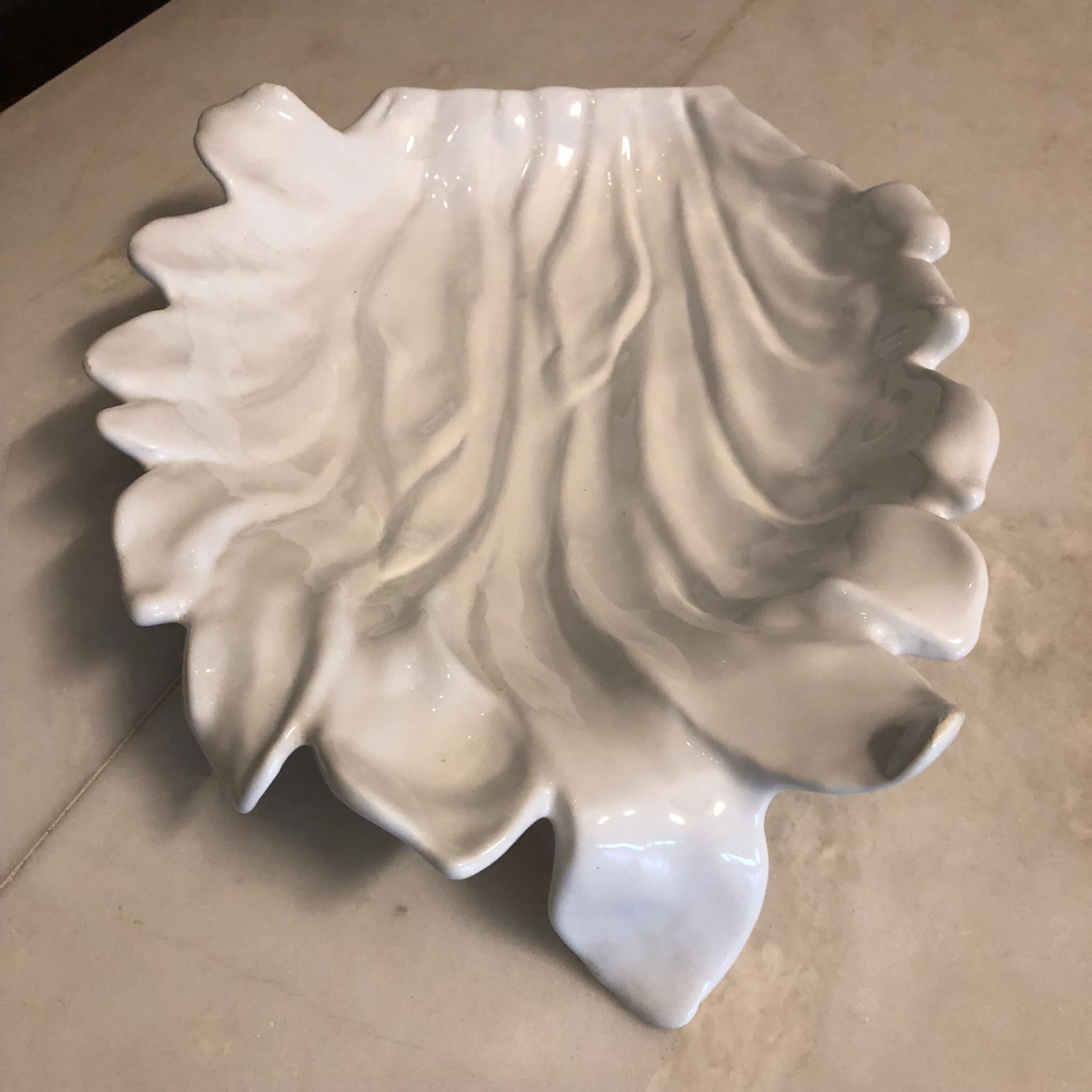 Modern Large Tommaso Barbi White Ceramic Centerpiece, Italy, 1970s For Sale