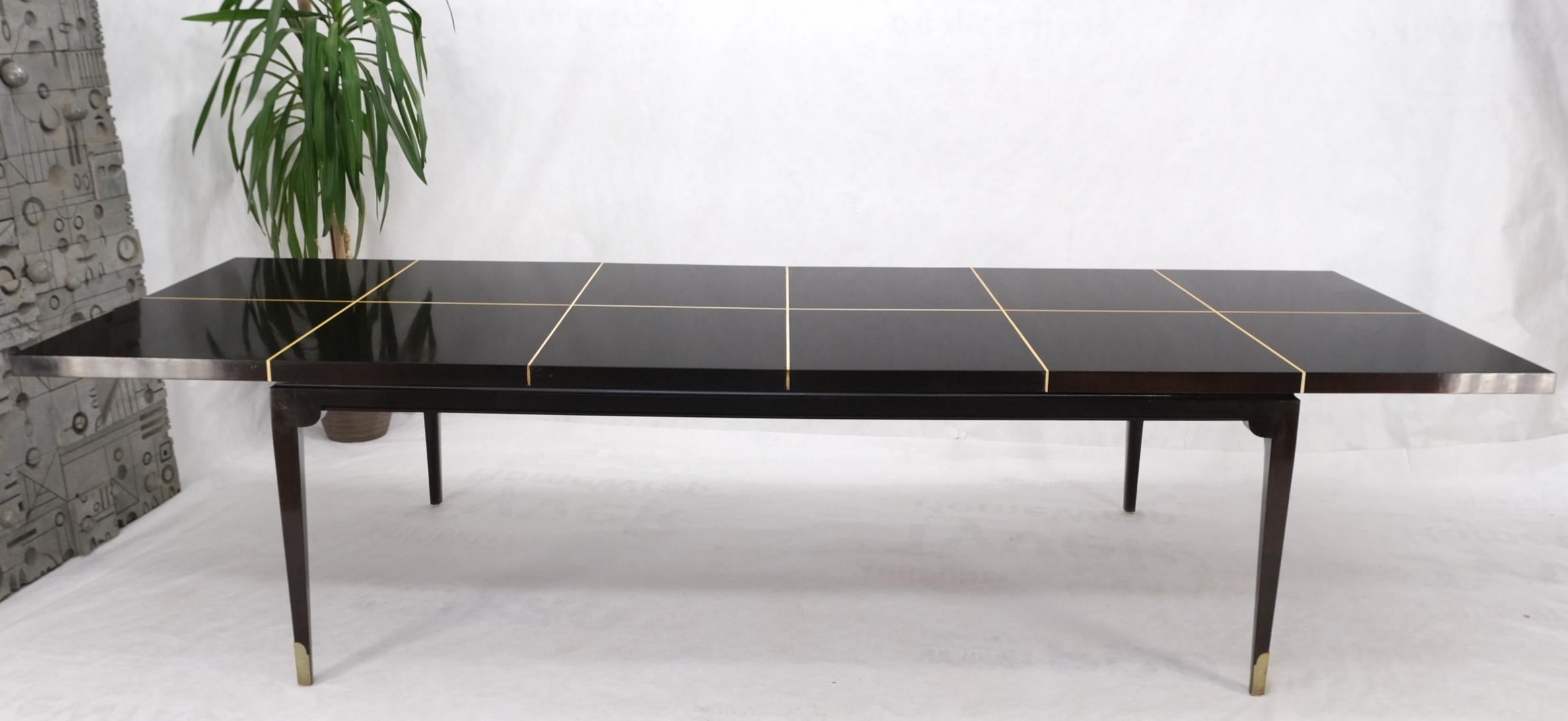 Large Tommi Parzinger Lacquered Mahogany Brass Feet Tapered Legs Dining Table For Sale 9
