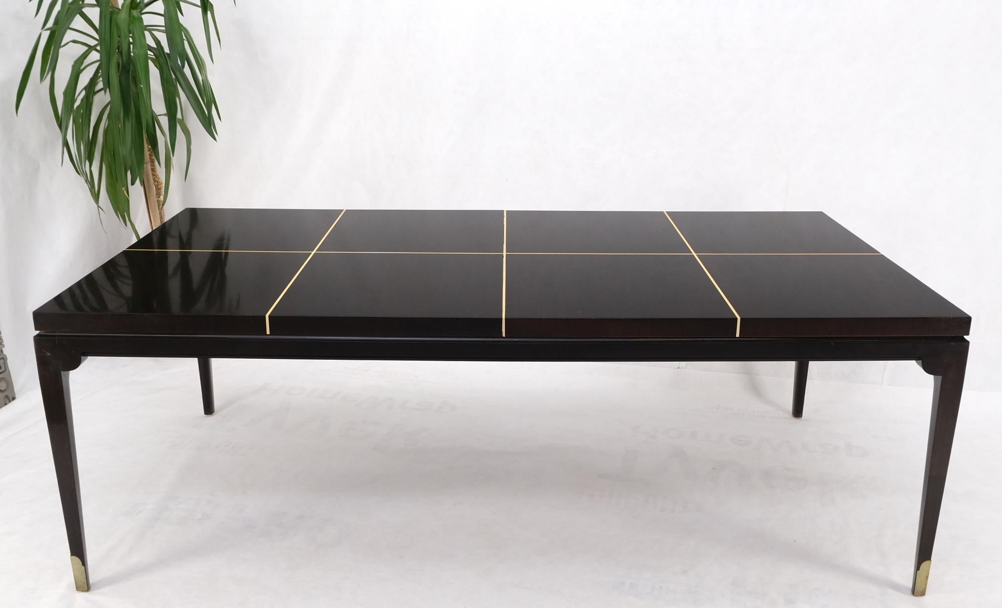 Large Tommi Parzinger Lacquered Mahogany Brass Feet Tapered Legs Dining Table For Sale 13