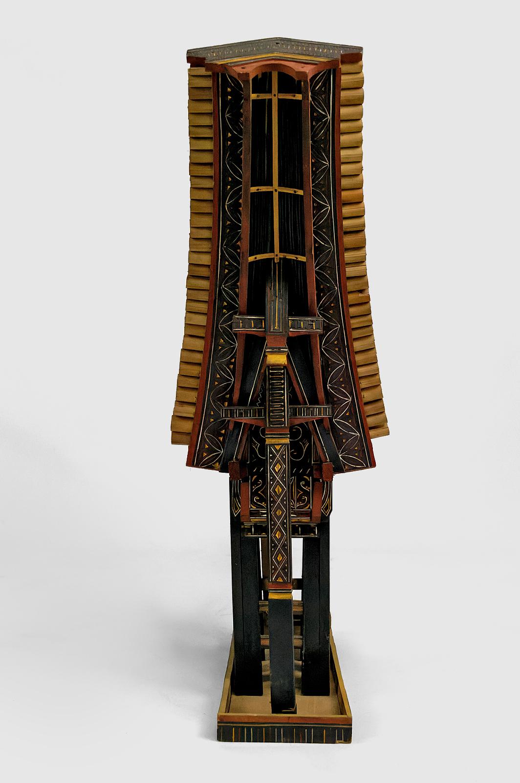 Wood Large Tongkonan Toraja model in carved and painted wood, Sulawesi / Indonesia For Sale