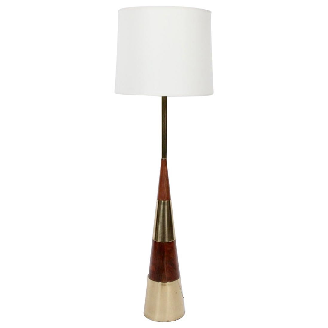 Tall Tony Paul for Westwood Stacked Walnut and Swedish Brass Floor Lamp