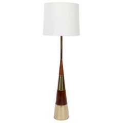 Large Tony Paul for Westwood Stacked Walnut and Swedish Brass Floor Lamp