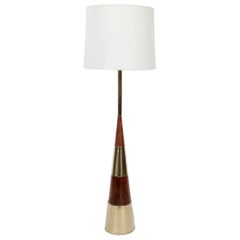 Tall Tony Paul for Westwood Stacked Walnut and Swedish Brass Floor Lamp