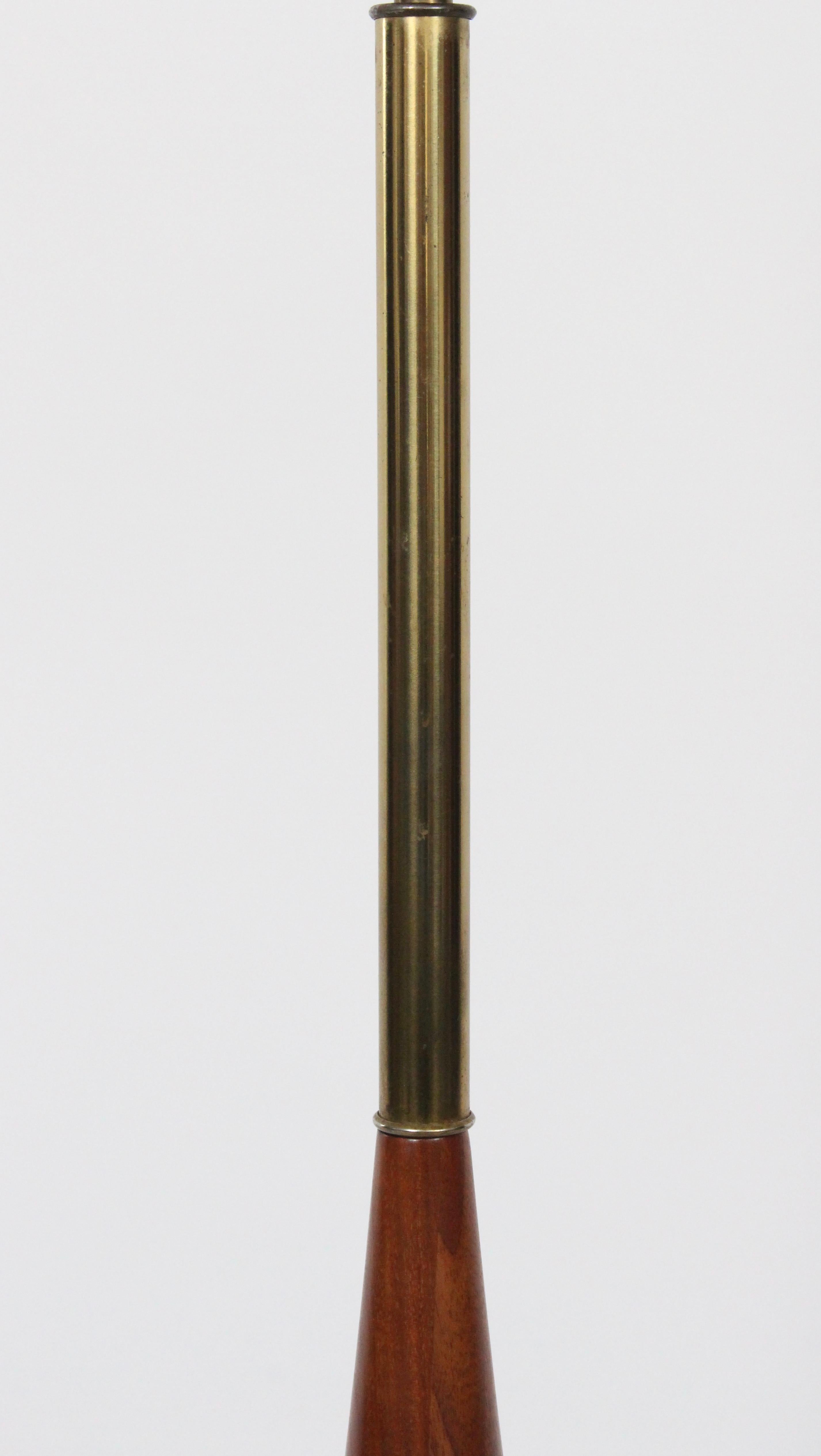 20th Century Tall Tony Paul for Westwood Stacked Walnut and Swedish Brass Floor Lamp For Sale