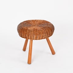 Grand tabouret ou table d'appoint Tony Paul en osier et Wood Wood, États-Unis, années 1950