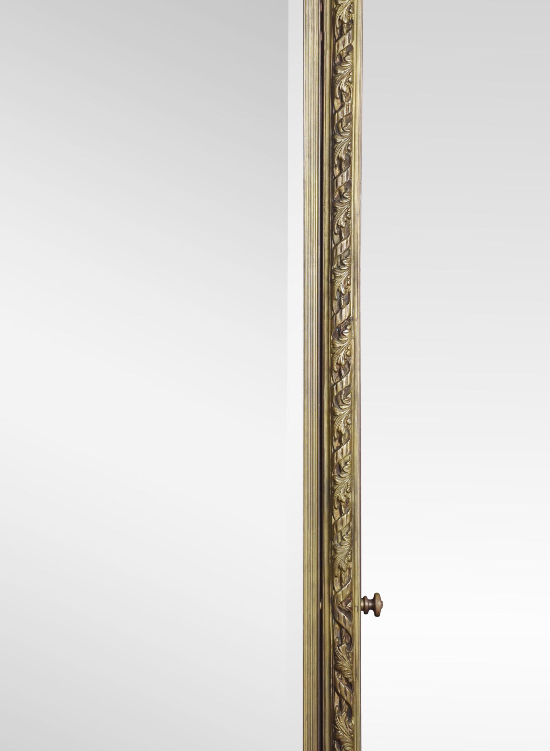 20th Century Large Tooled Bronze Framed Two Sided Cheval Mirror For Sale