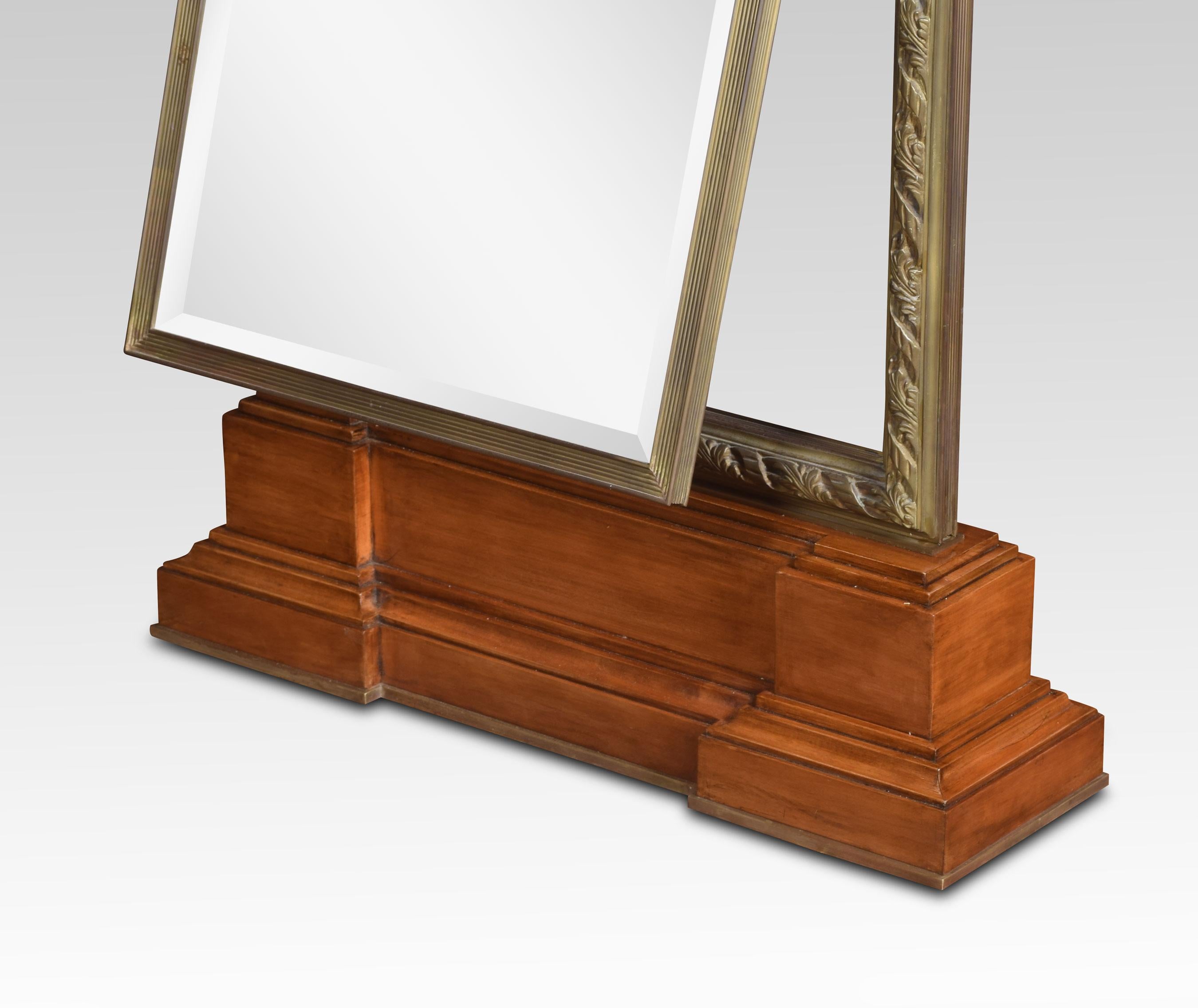 20th Century Large Tooled Bronze Framed Two Sided Cheval Mirror