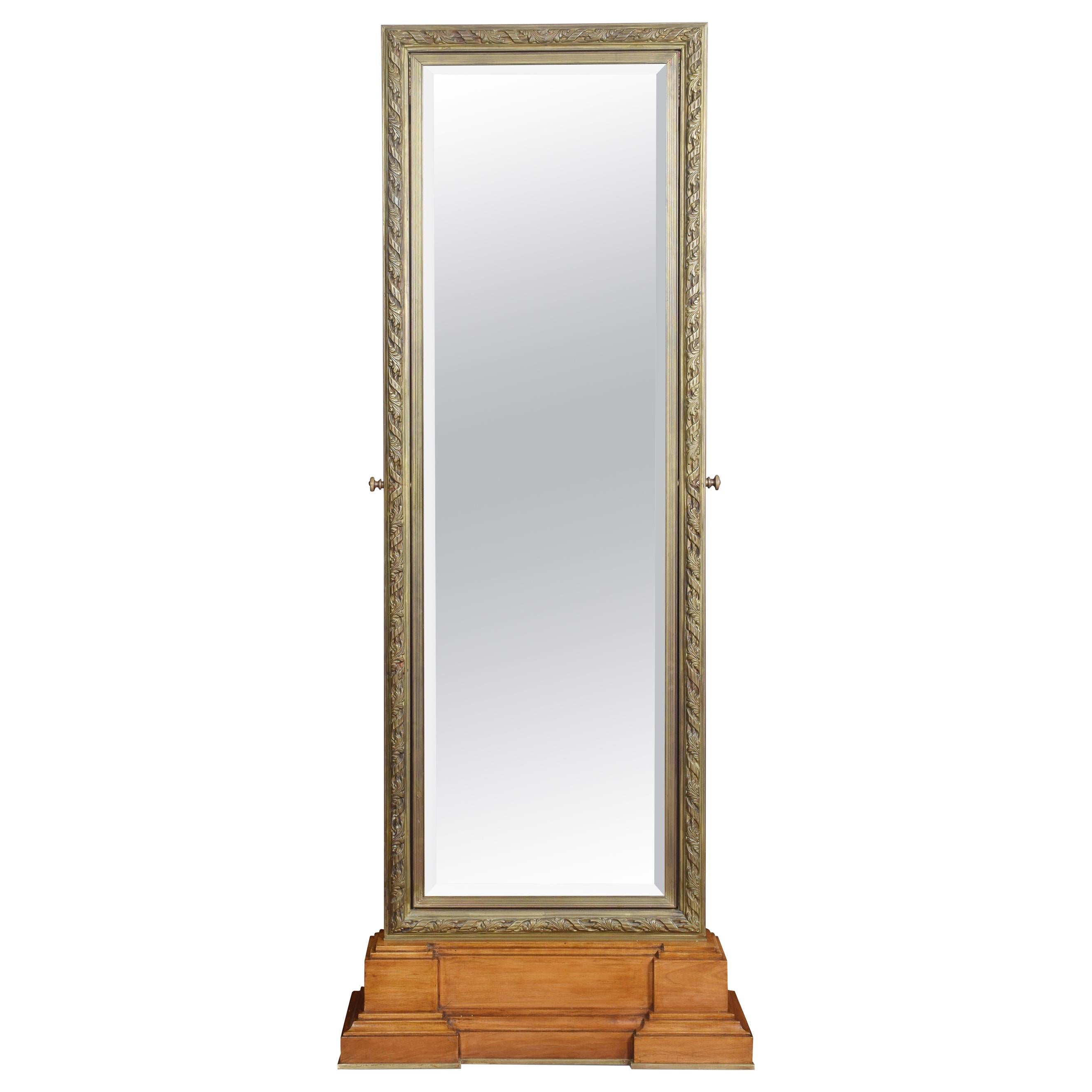 Large Tooled Bronze Framed Two Sided Cheval Mirror