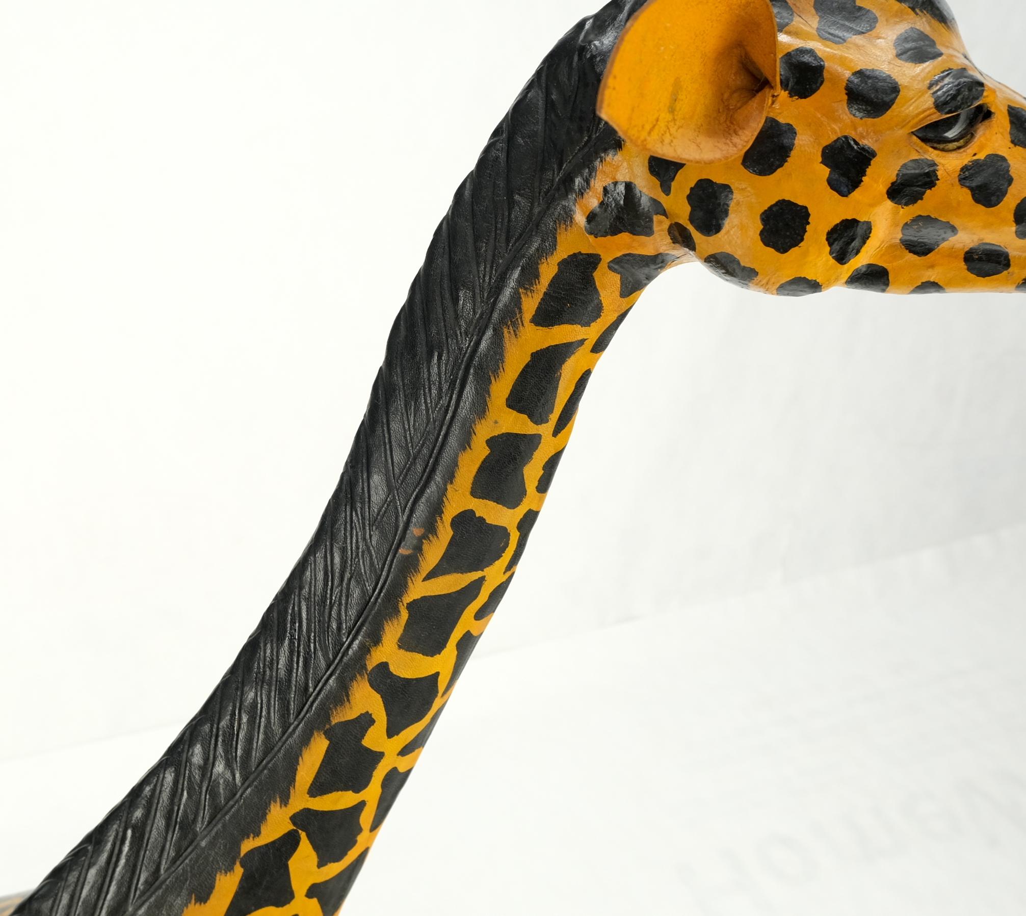 Embossed Large Tooled Leather Sculpture of a Giraffe For Sale
