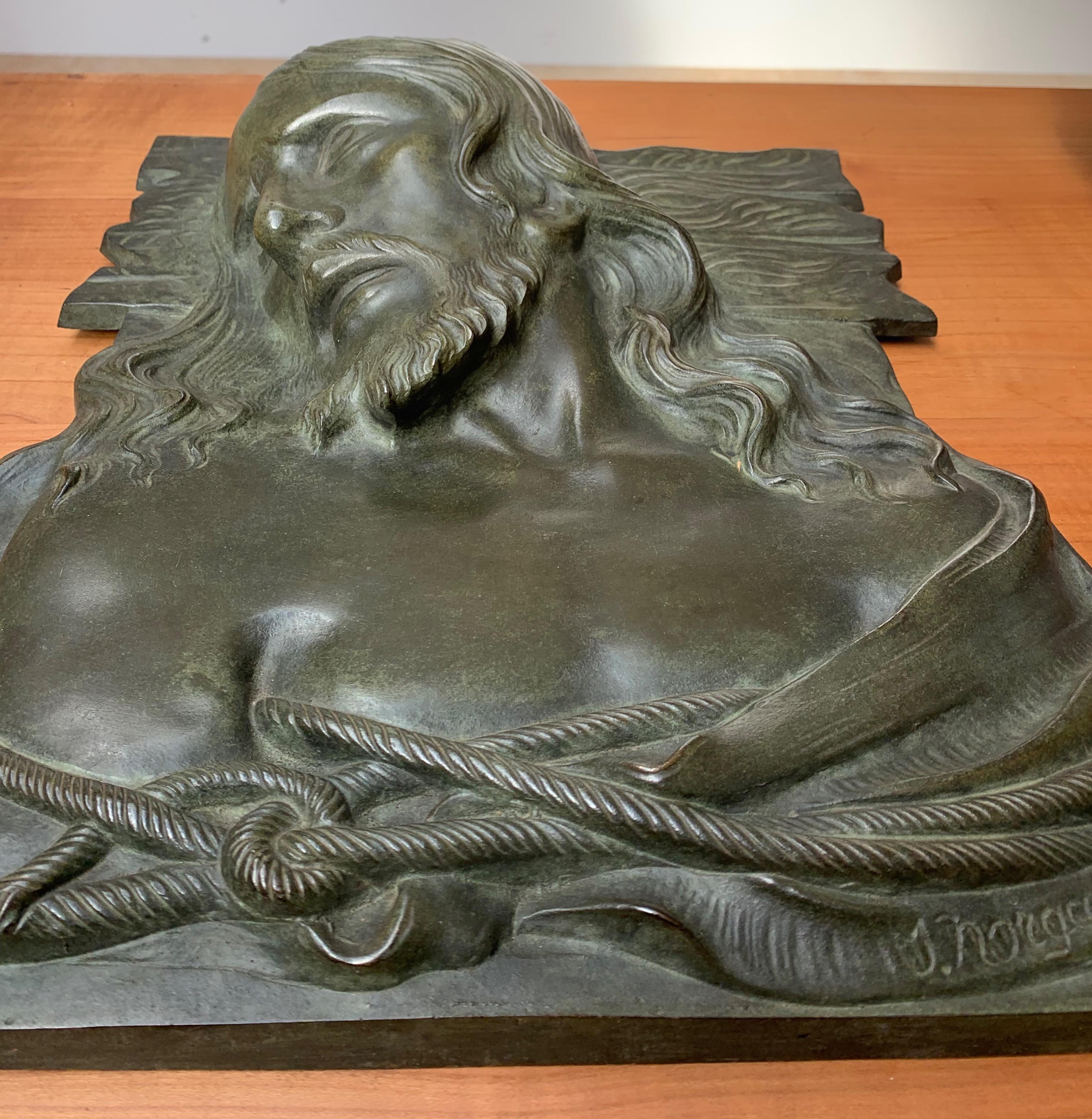 Large & Top Quality Bronze Art Deco Wall Plaque /Sculpture of Christ by S. Norga For Sale 1