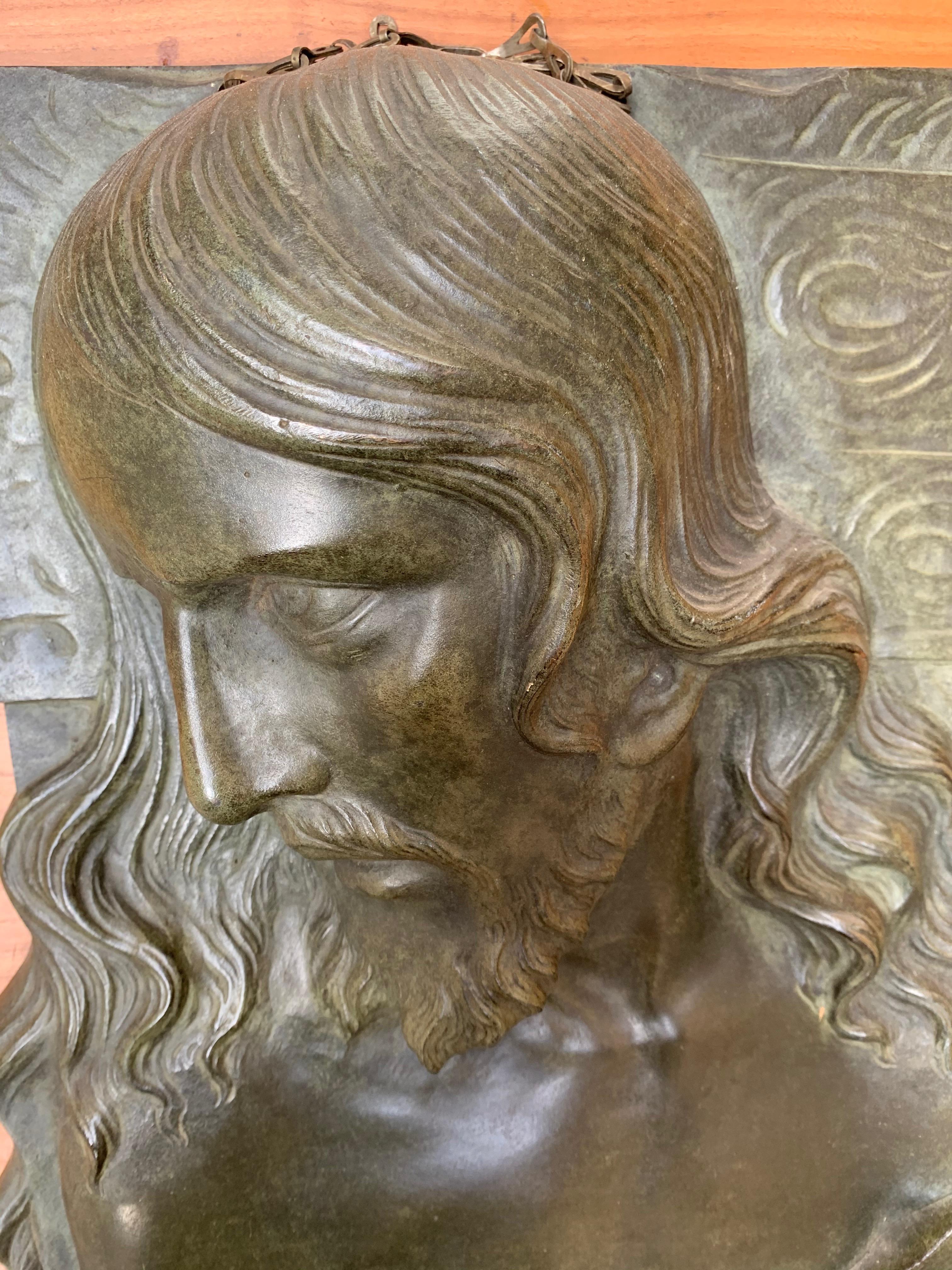 Large & Top Quality Bronze Art Deco Wall Plaque /Sculpture of Christ by S. Norga For Sale 3