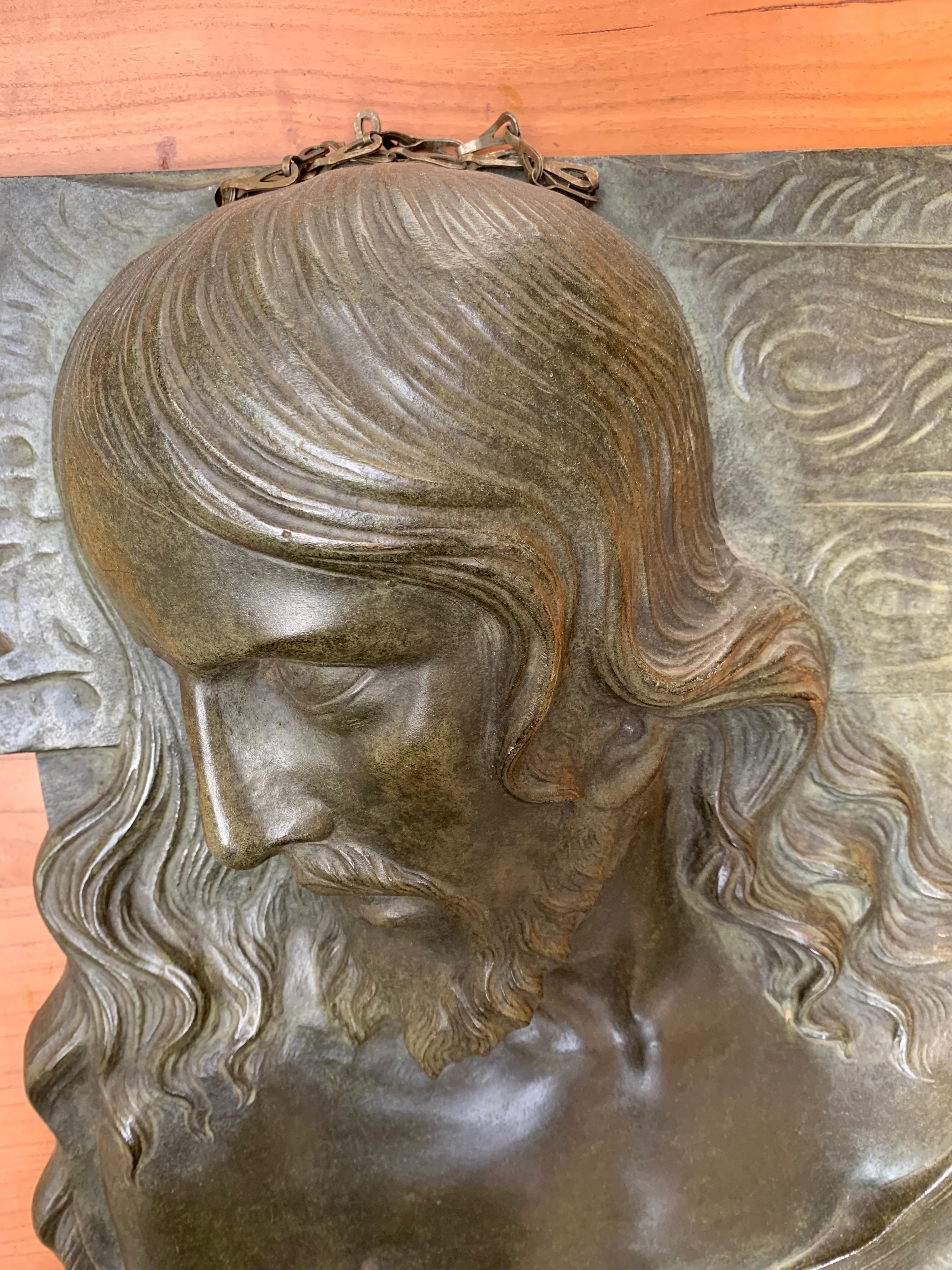 Large & Top Quality Bronze Art Deco Wall Plaque /Sculpture of Christ by S. Norga For Sale 9