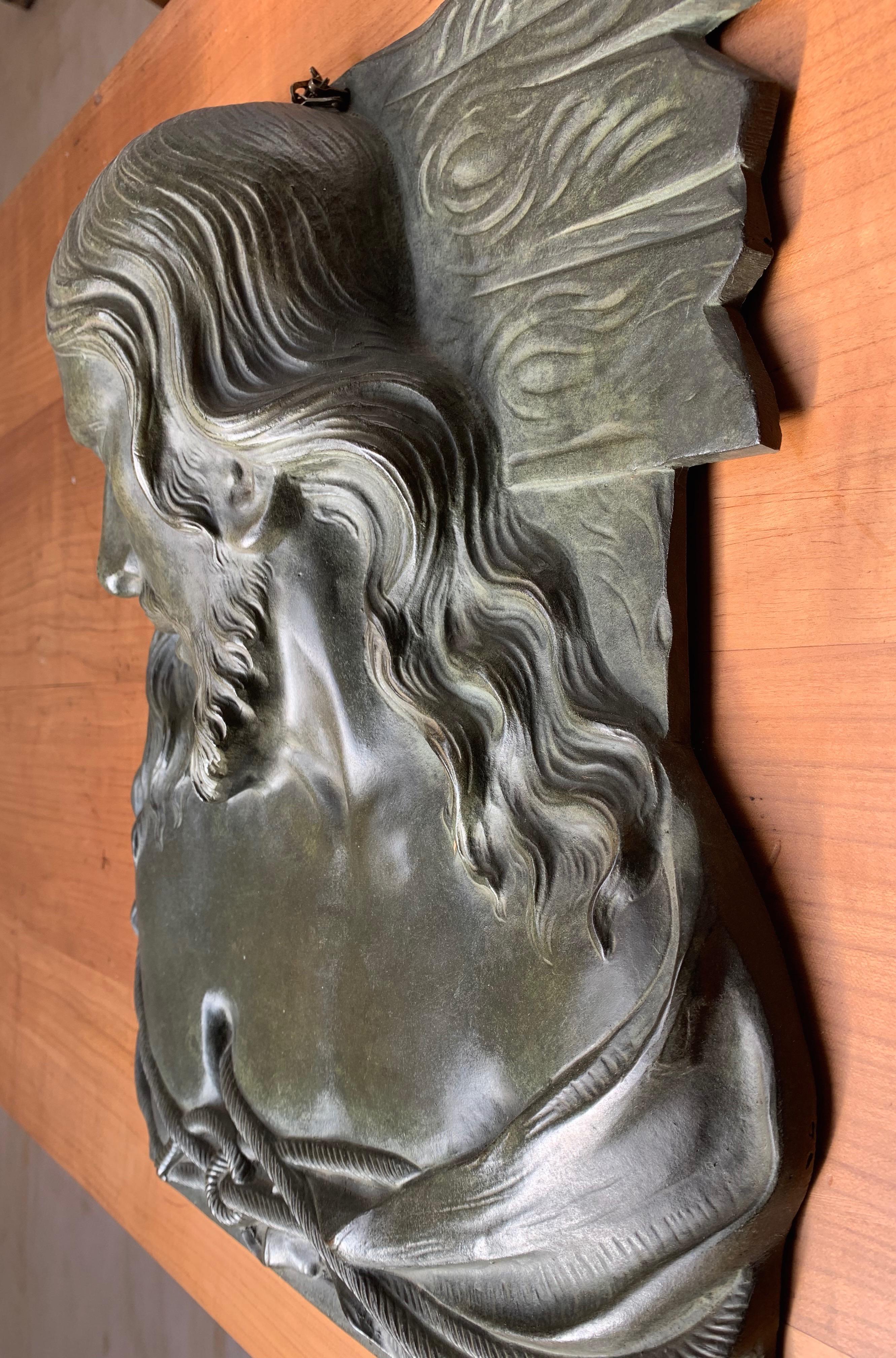 Patinated Large & Top Quality Bronze Art Deco Wall Plaque /Sculpture of Christ by S. Norga For Sale