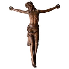 Grande et de qualité supérieure monture murale Corpus de Jésus-Christ en chêne ancien sculpté