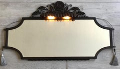 Grand & Miroir mural en fer forgé Art Déco français de qualité supérieure avec éclairage intégré