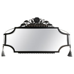 Antique Large & Top Quality French Art Deco Wrought Iron Wall Mirror with Built-In Light