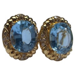 Pendientes grandes de topacio con halo de oro amarillo de 14 quilates de OMEGA