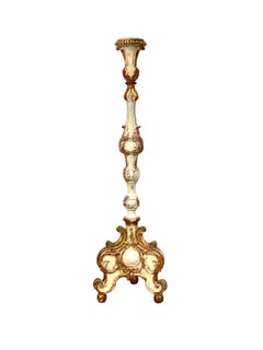 Large Polychrome and Giltwood Torchère / Floor Candle Holder, 19th Century